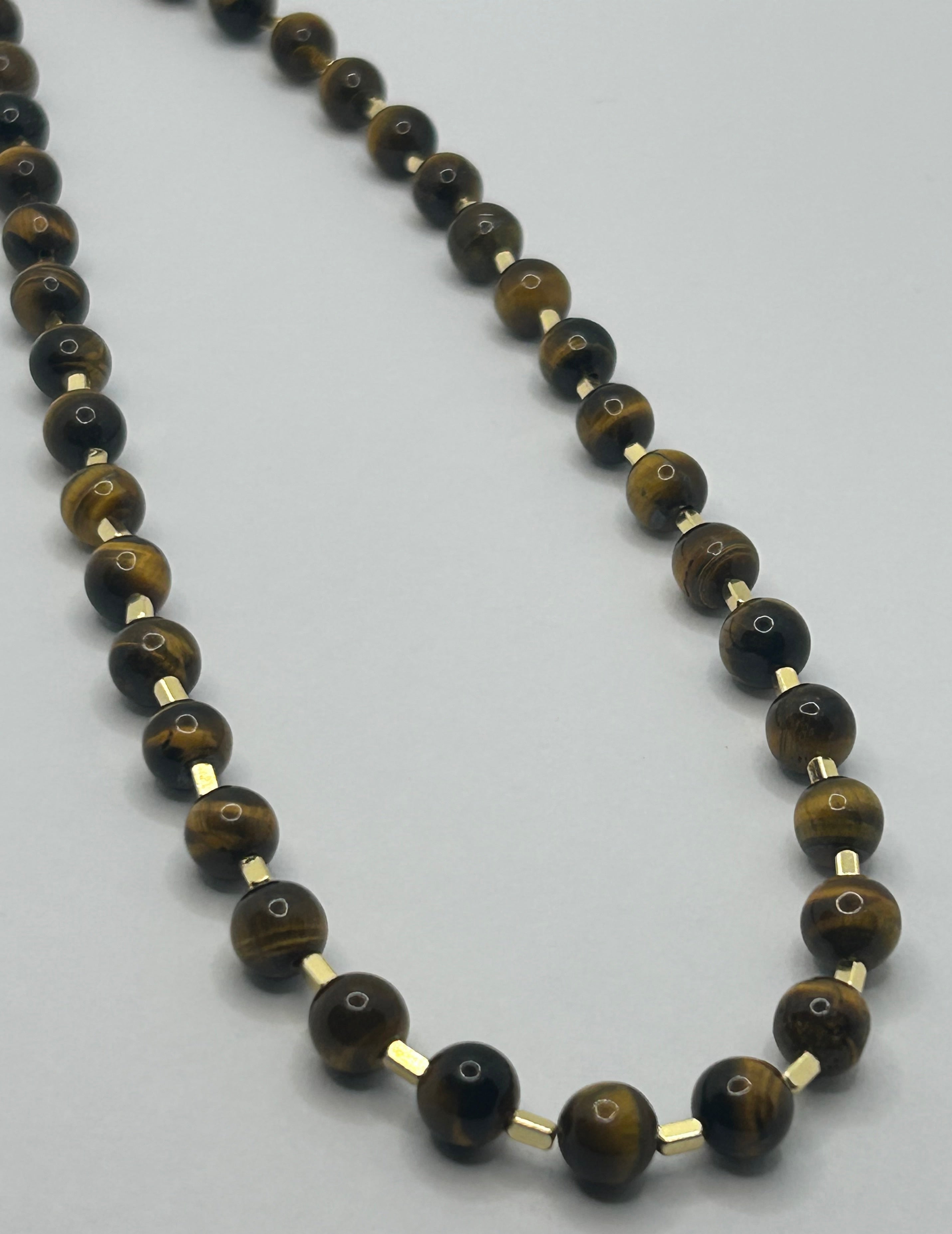 Tigers Eye & Gold Bar (even spaced) Necklace