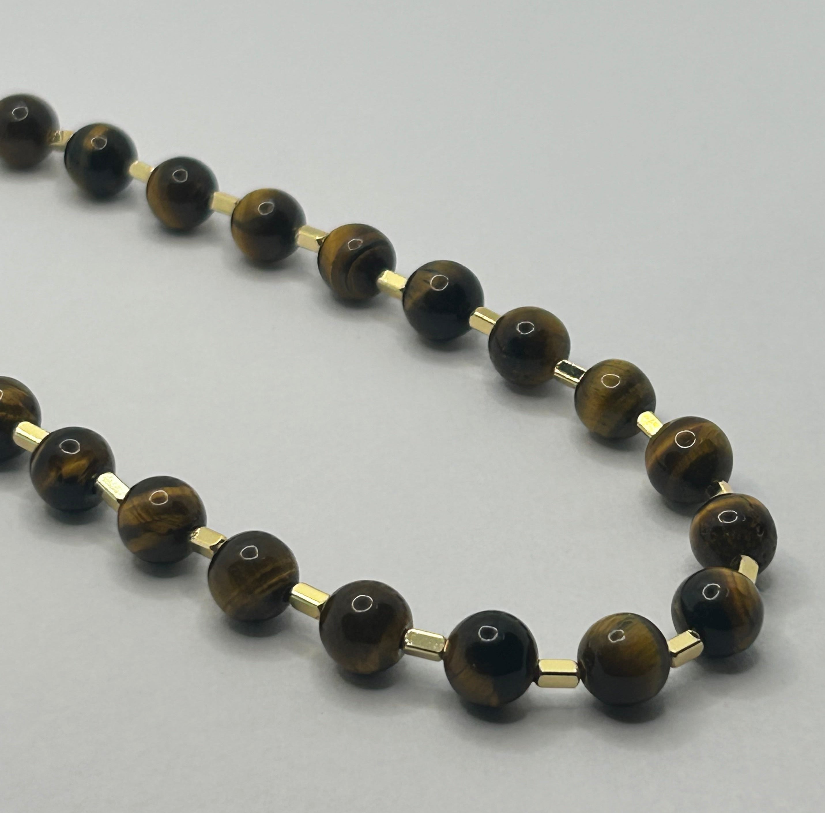 Tigers Eye & Gold Bar (even spaced) Necklace