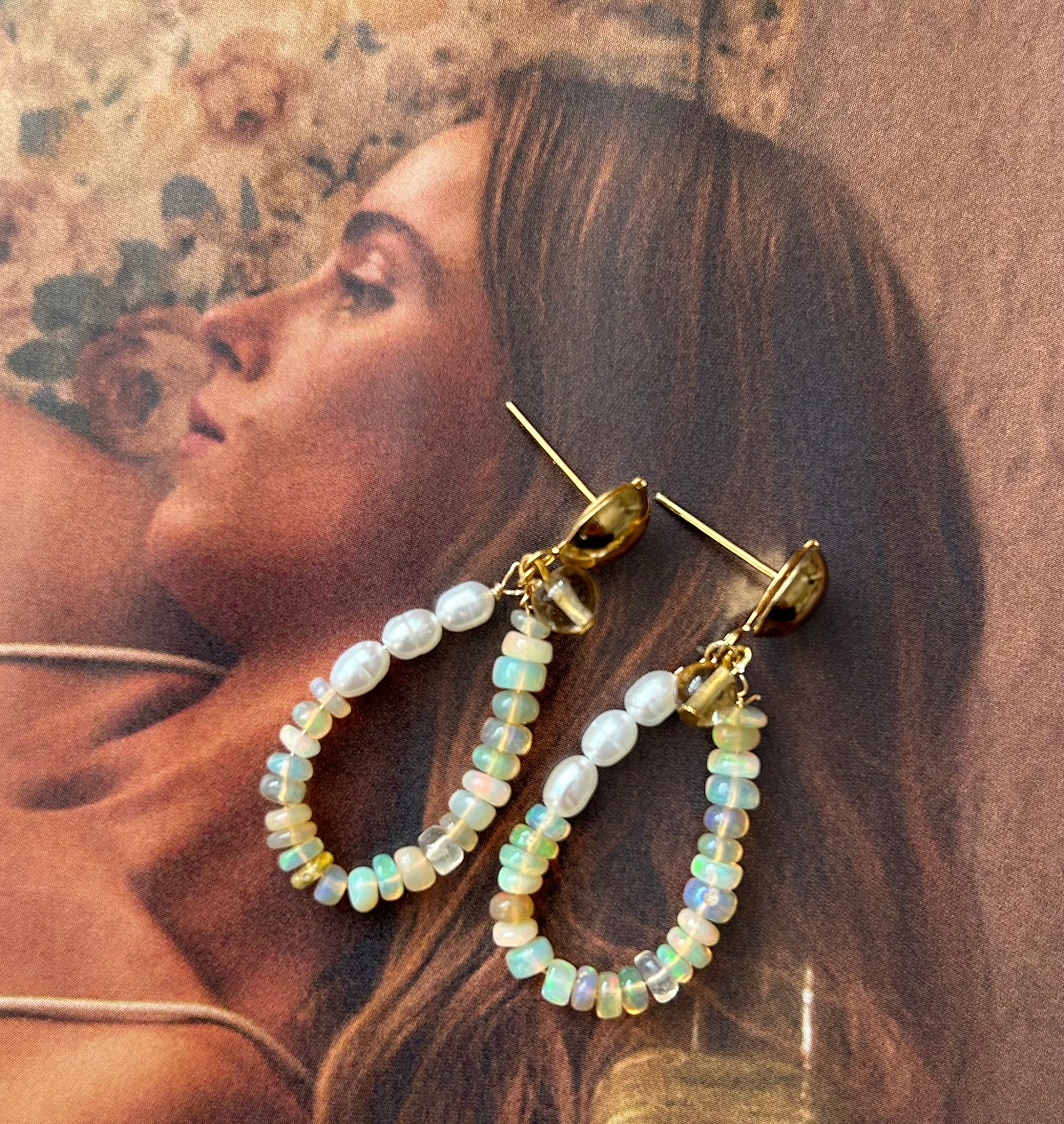 Opal, Rice Pearl & Citrine on Gold Plate