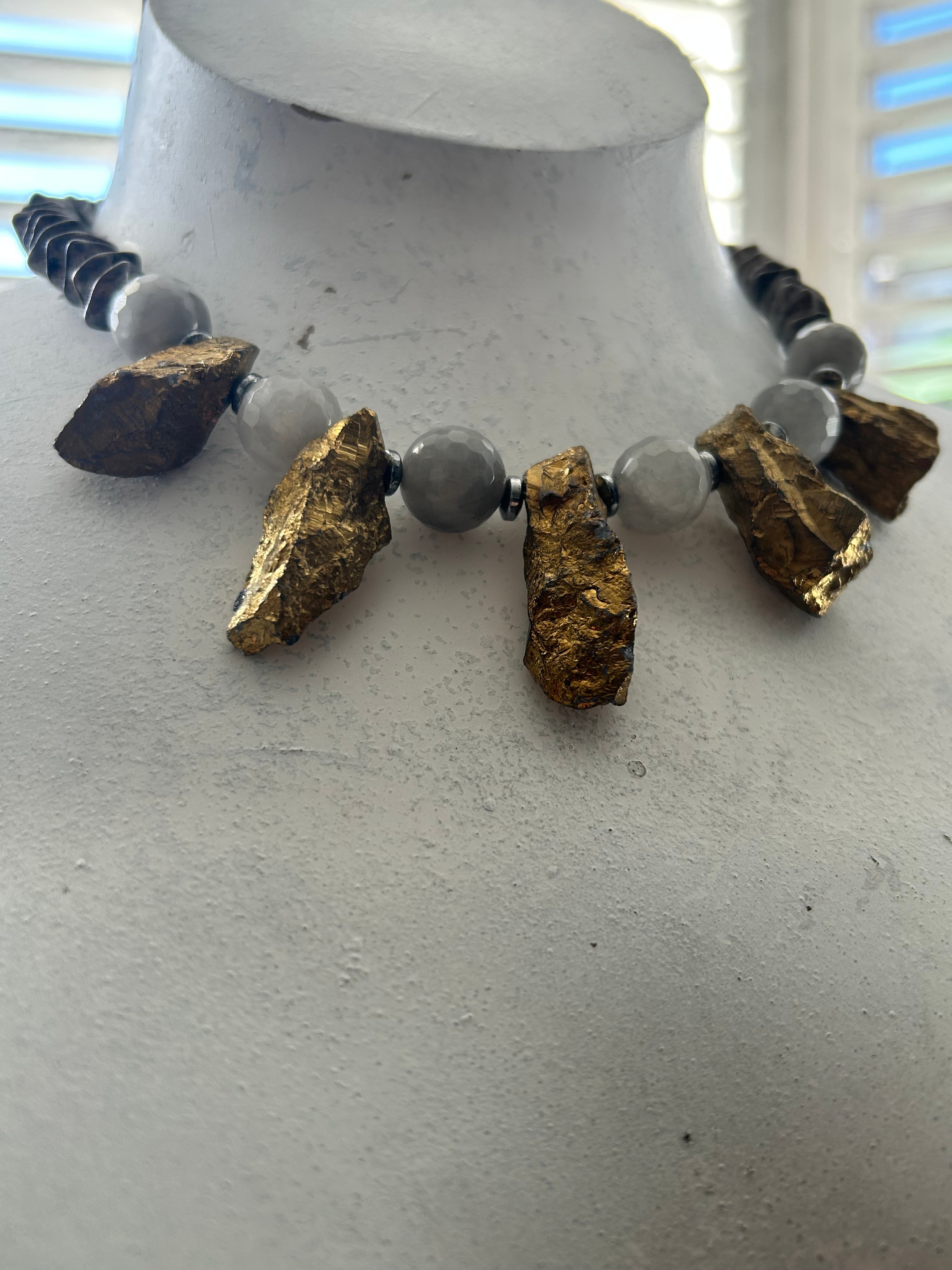 Gold & Silver Statement Rock Crystal Necklace