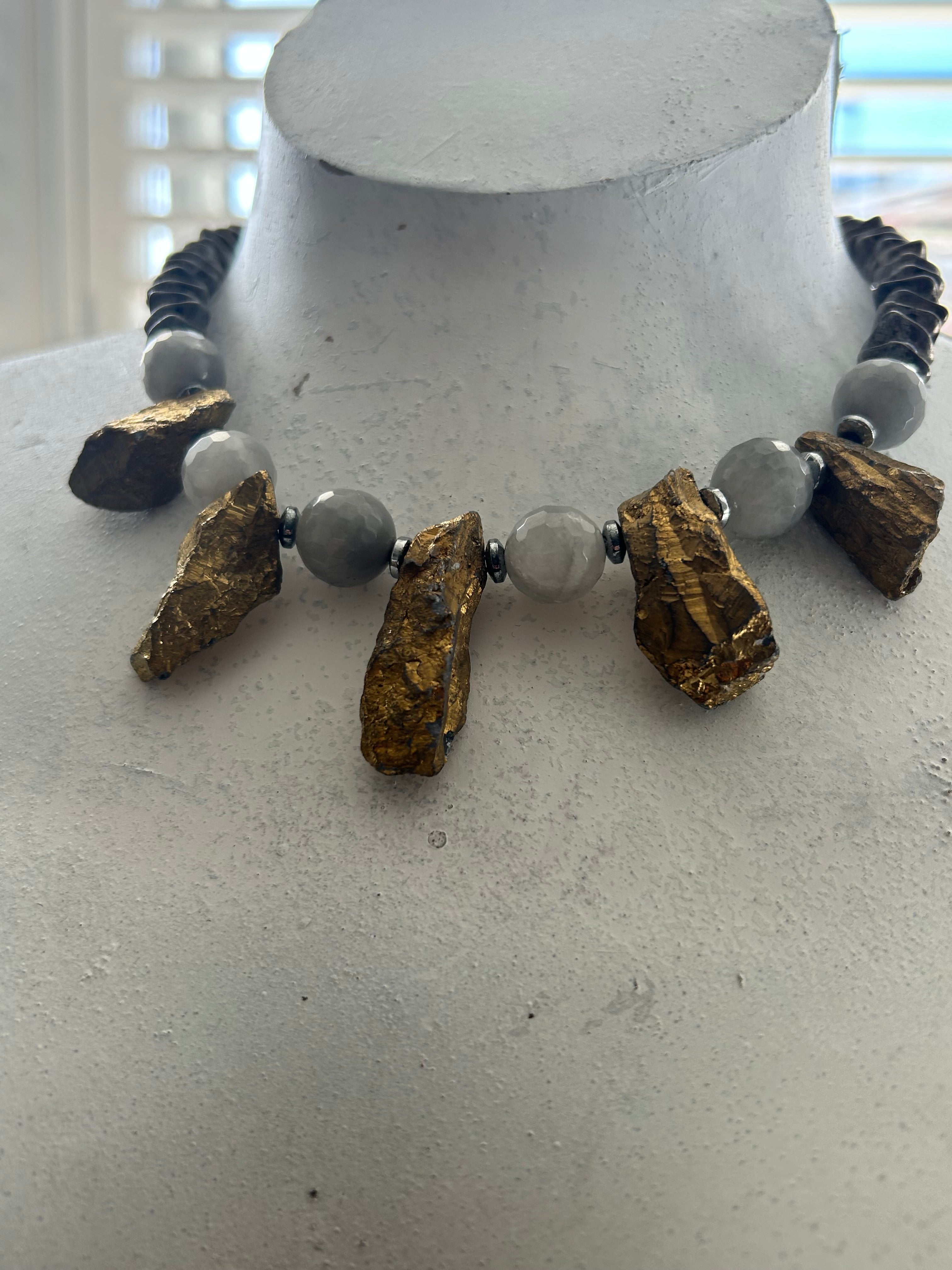 Gold & Silver Statement Rock Crystal Necklace