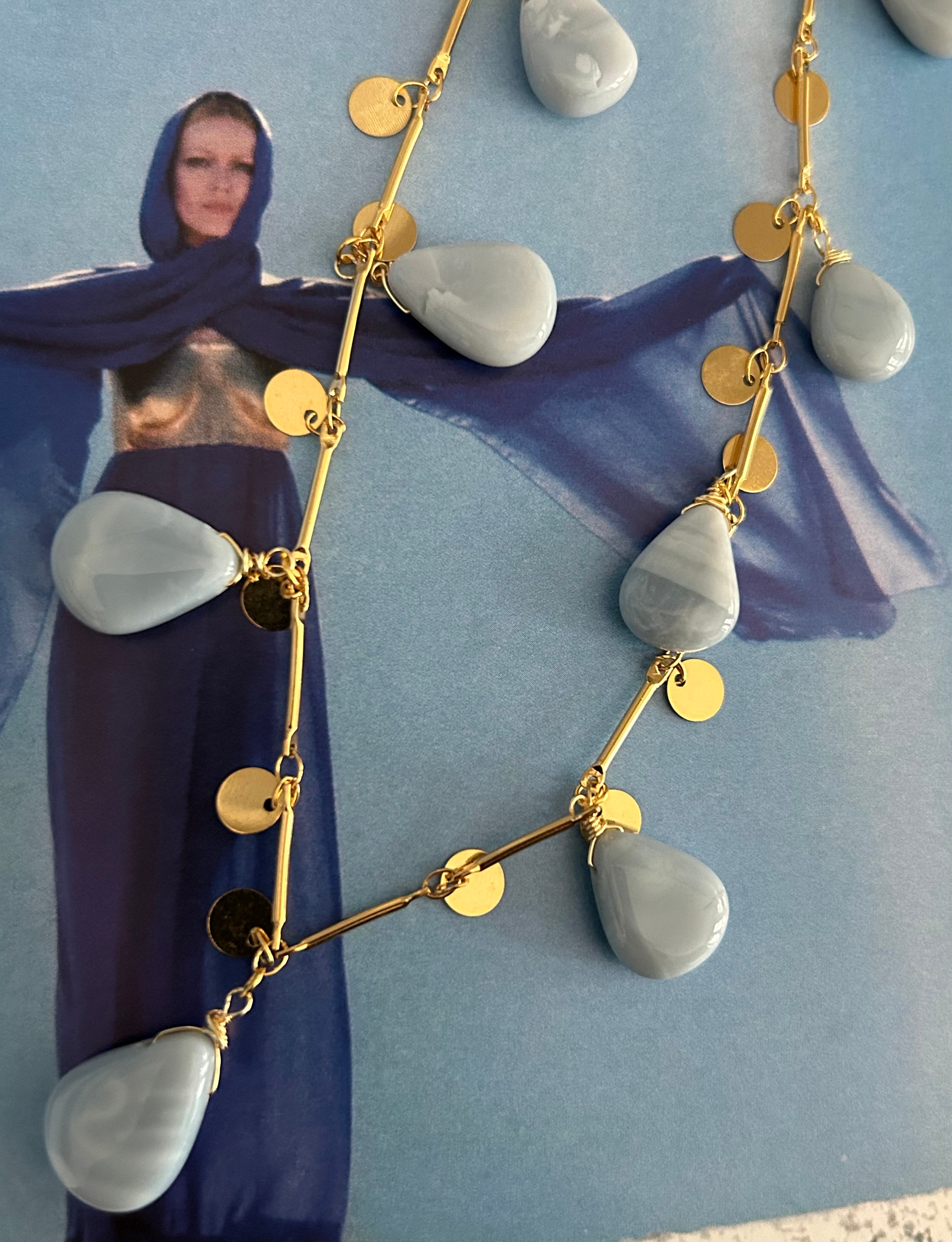 Blue Opal on 24ct Gold Coin Plate chain