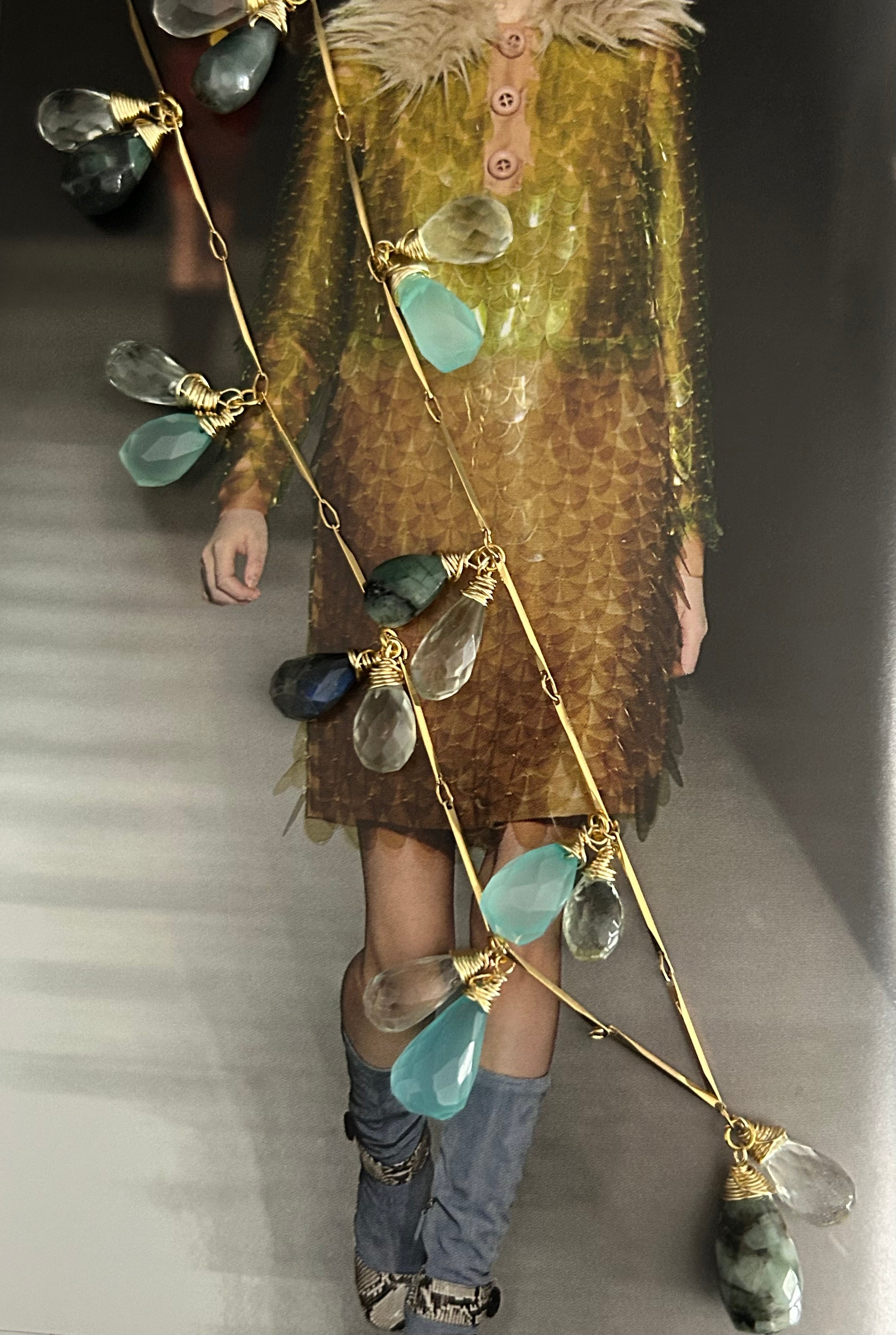 Rainbow Labradorite, Emerald, Chalcedony & Green Amethyst Garland on 24ct Gold Plate