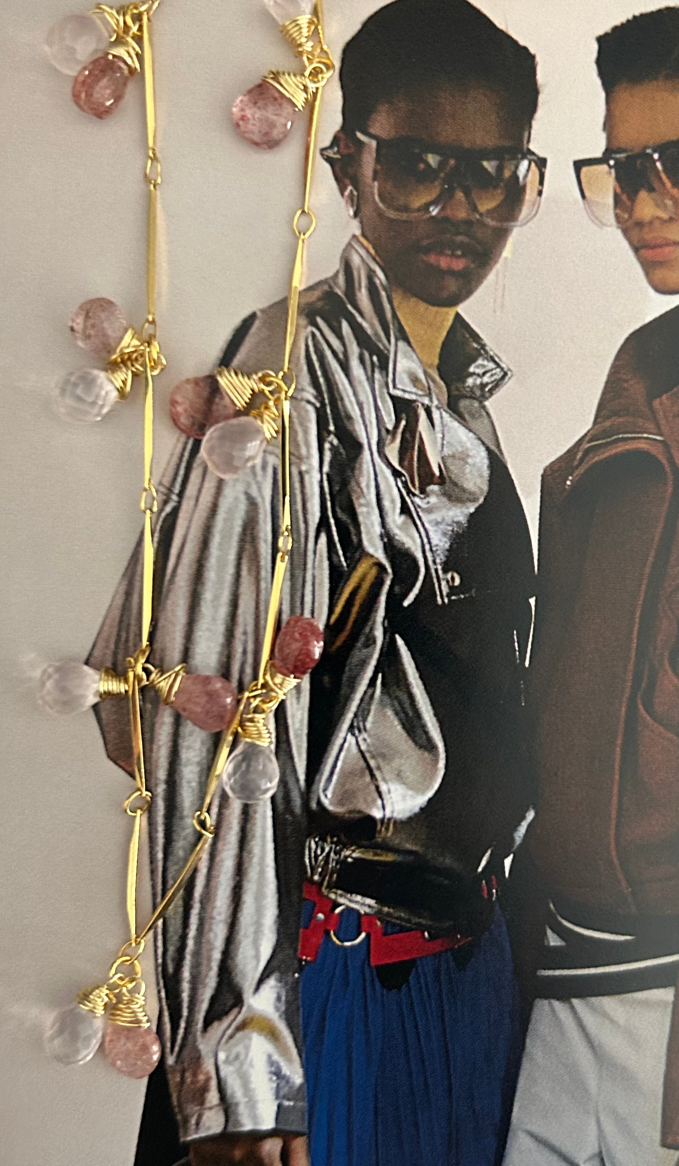 Rose & Strawberry Quartz with Pearl Garland on 24ct Gold Plate