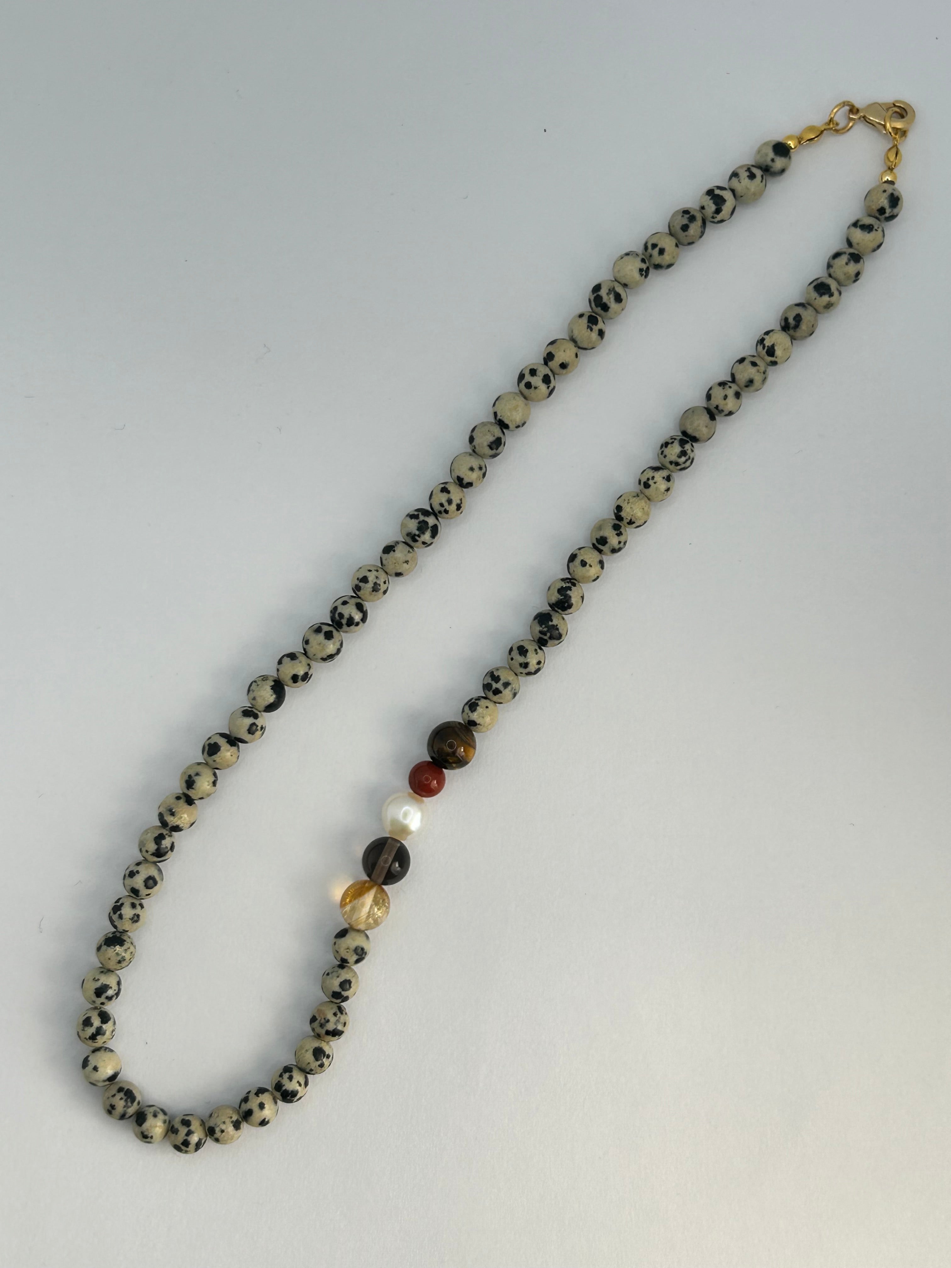 Dalmatian Jasper Necklace on Gold Plate