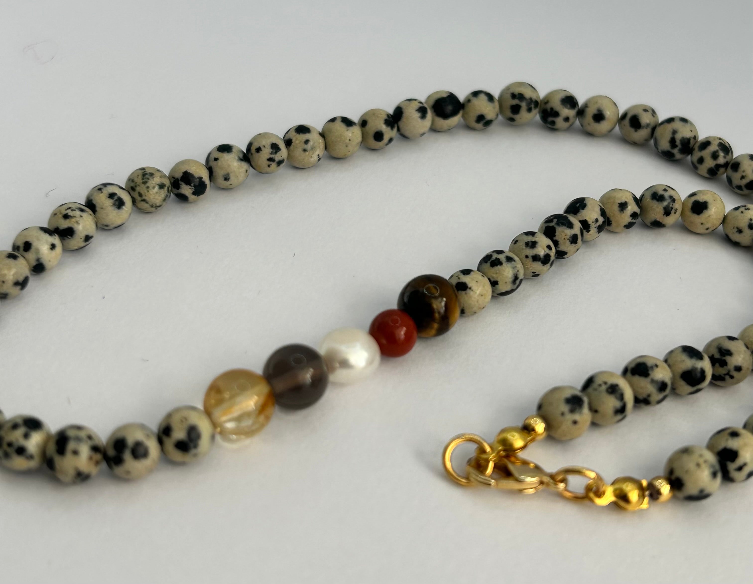 Dalmatian Jasper Necklace on Gold Plate