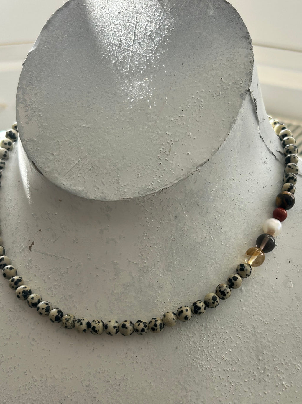 Dalmatian Jasper Necklace on Gold Plate