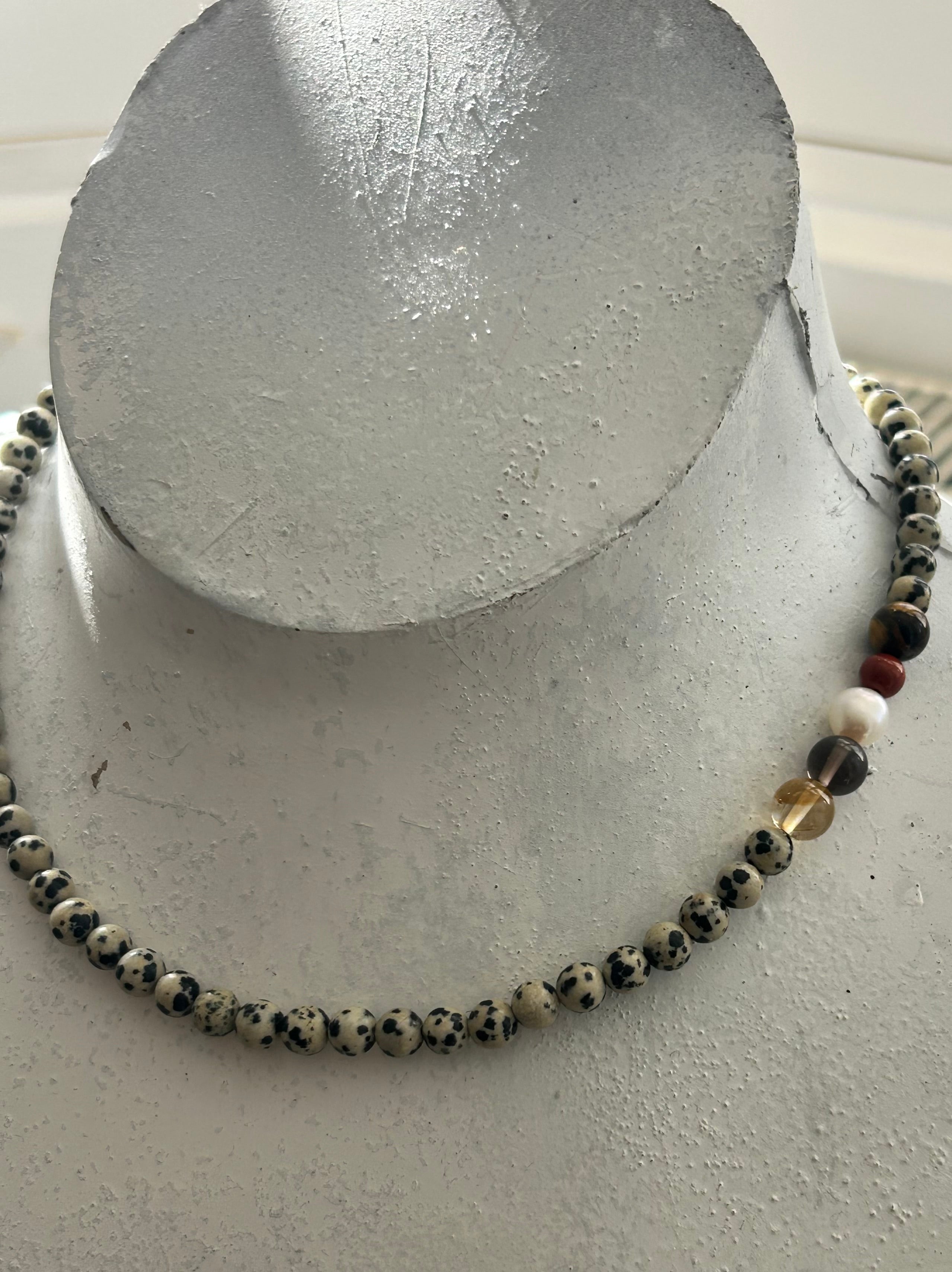 Dalmatian Jasper Necklace on Gold Plate