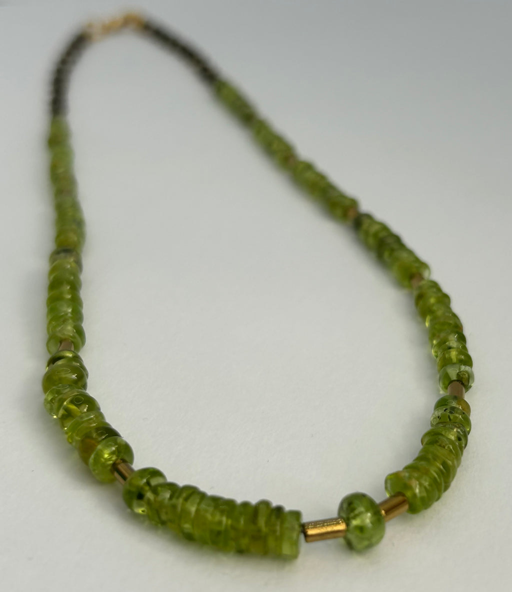 Peridot Beaded Necklace on Gold Plate