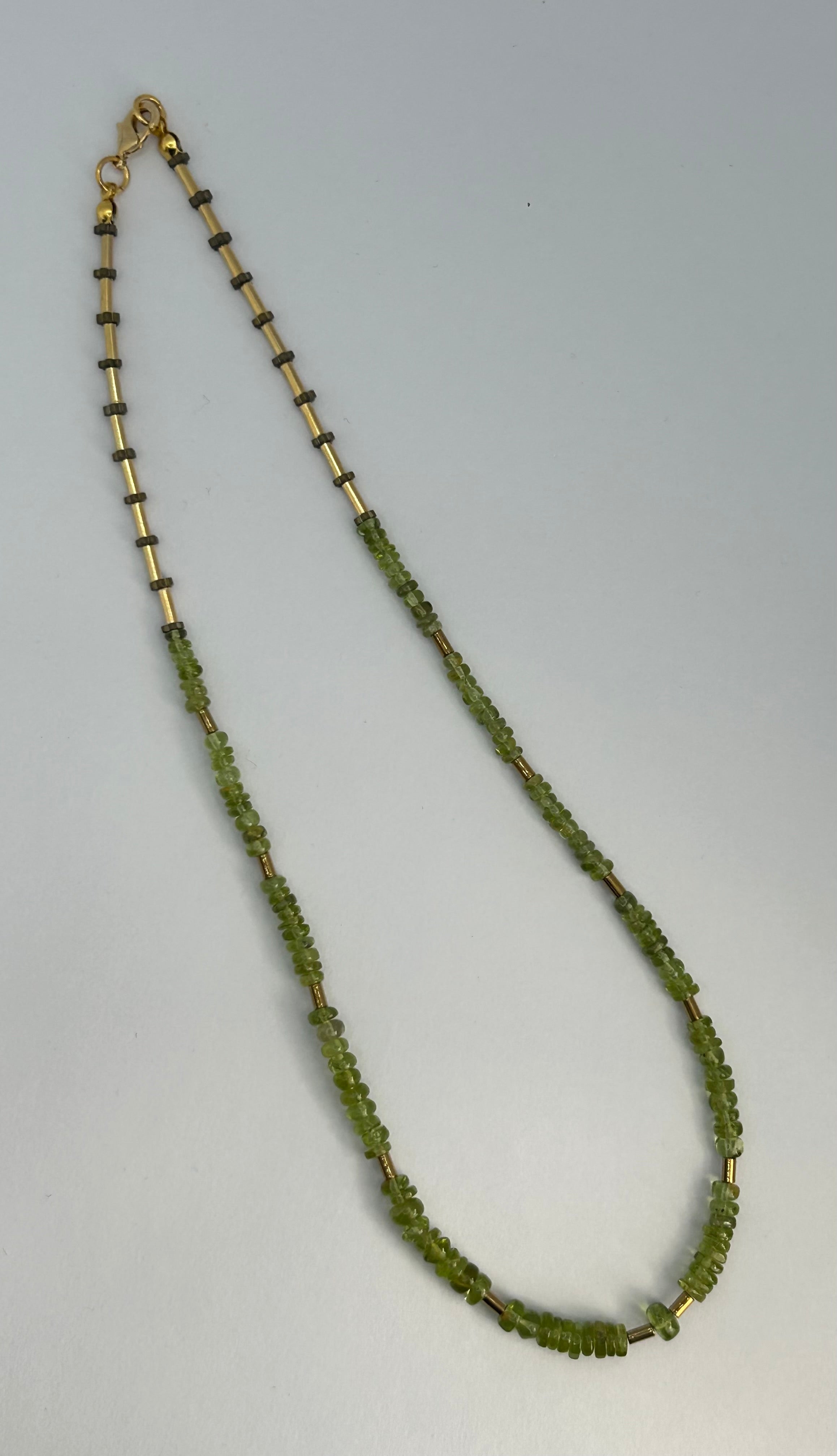 Peridot Beaded Necklace on Gold Plate