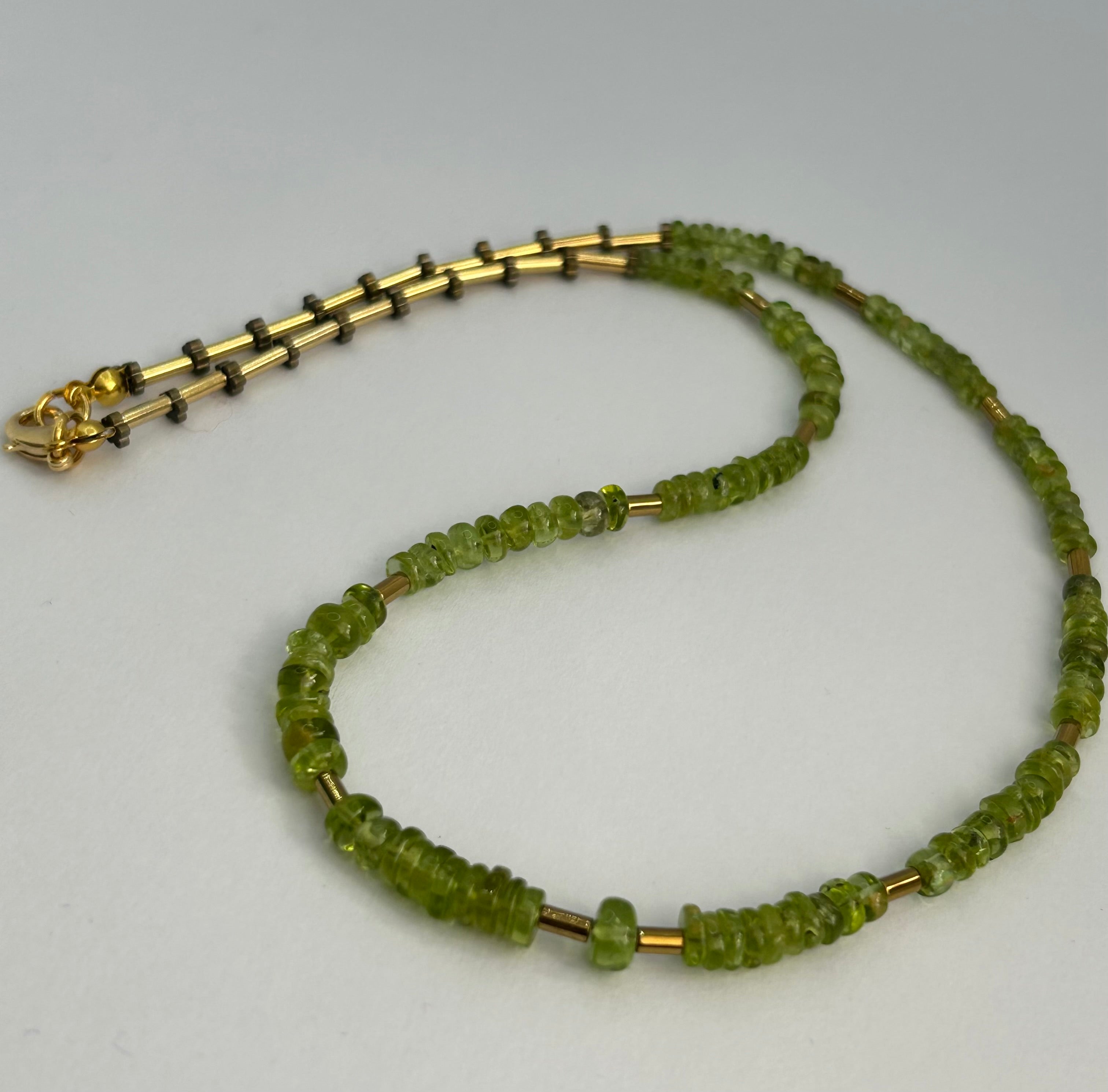 Peridot Beaded Necklace on Gold Plate