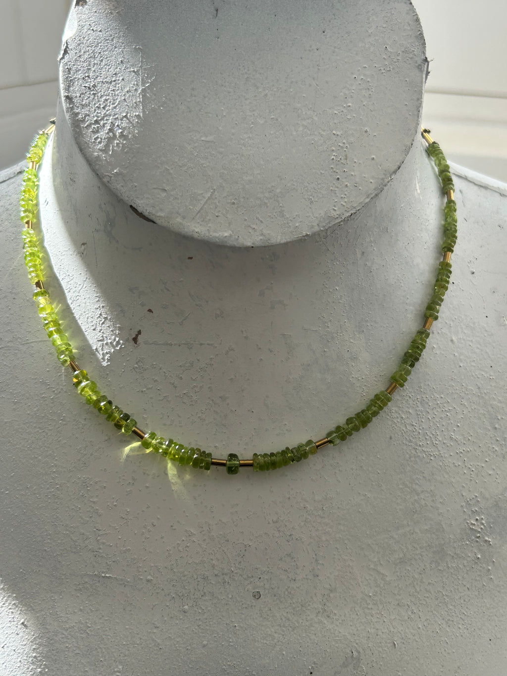 Peridot Beaded Necklace on Gold Plate