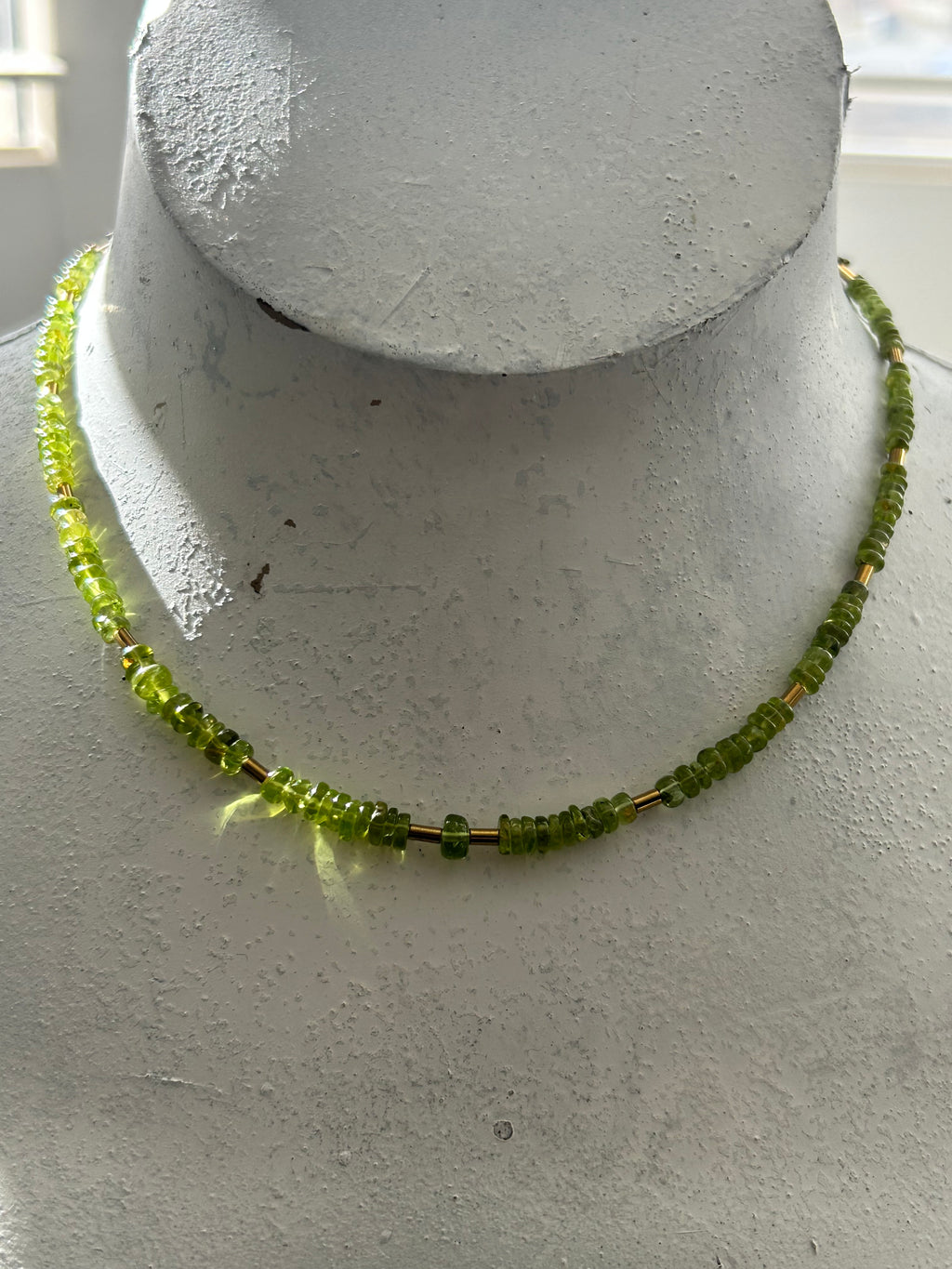 Peridot Beaded Necklace on Gold Plate