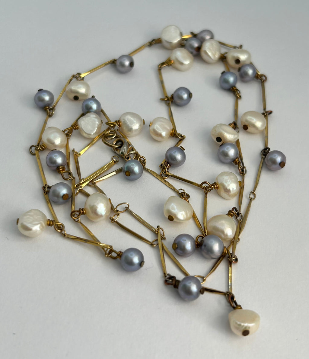 White & Blue Freshwater Pearl Garland Necklace