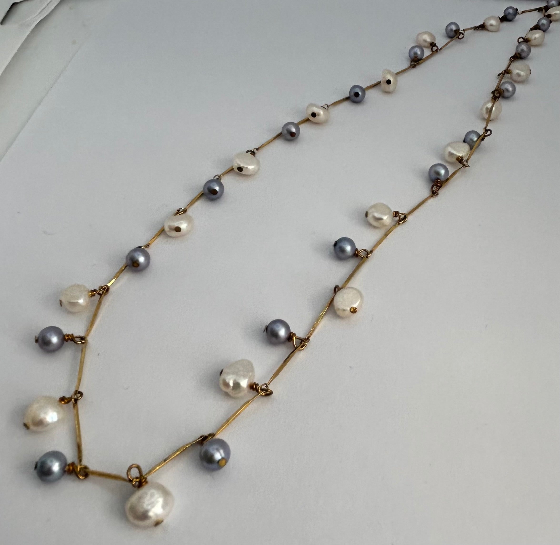 White & Blue Freshwater Pearl Garland Necklace