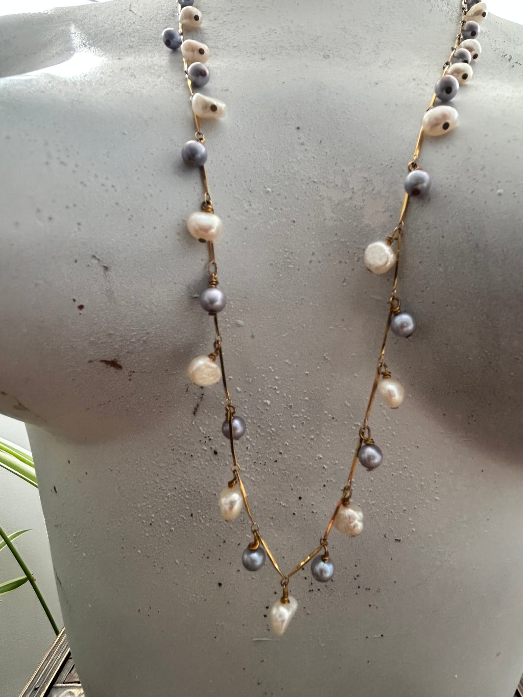 White & Blue Freshwater Pearl Garland Necklace