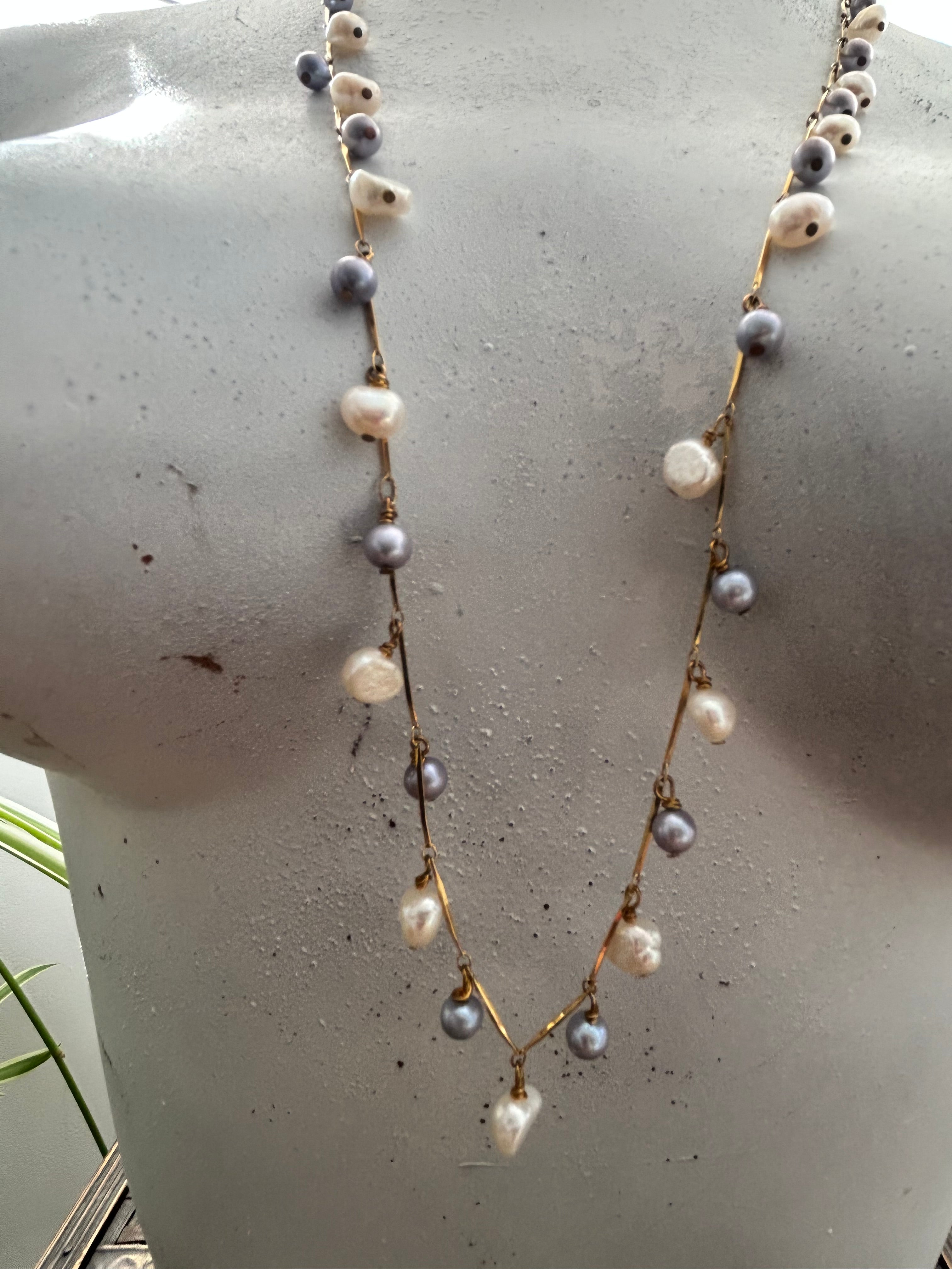 White & Blue Freshwater Pearl Garland Necklace