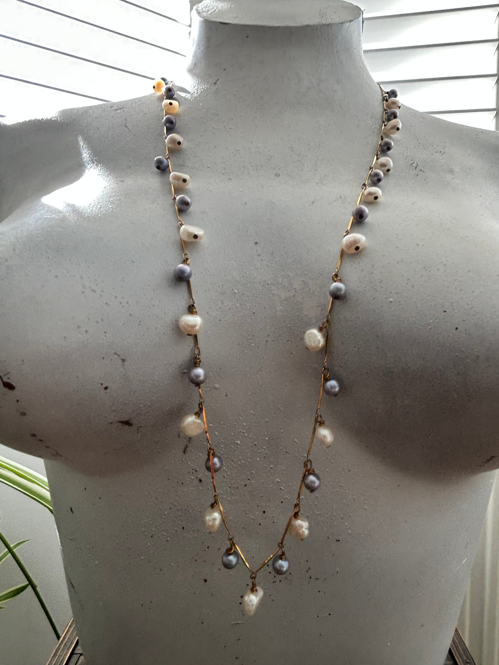White & Blue Freshwater Pearl Garland Necklace
