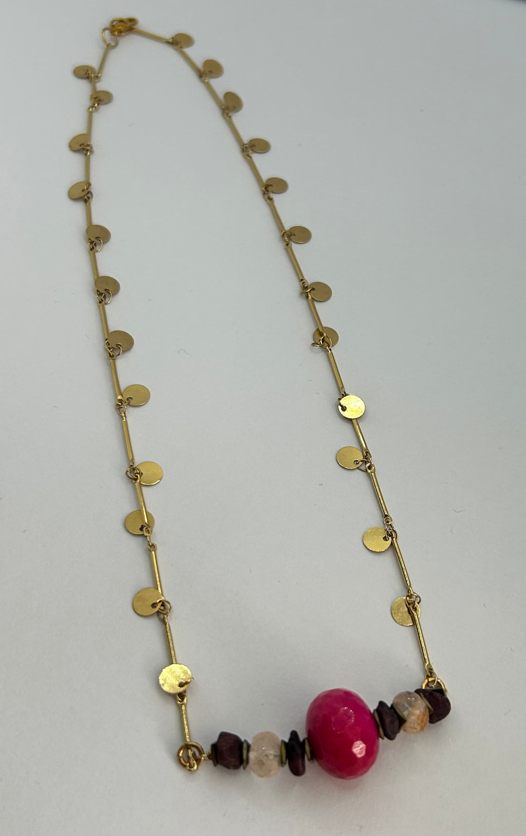 Pink Agate & Mixed Bead Chain Necklace