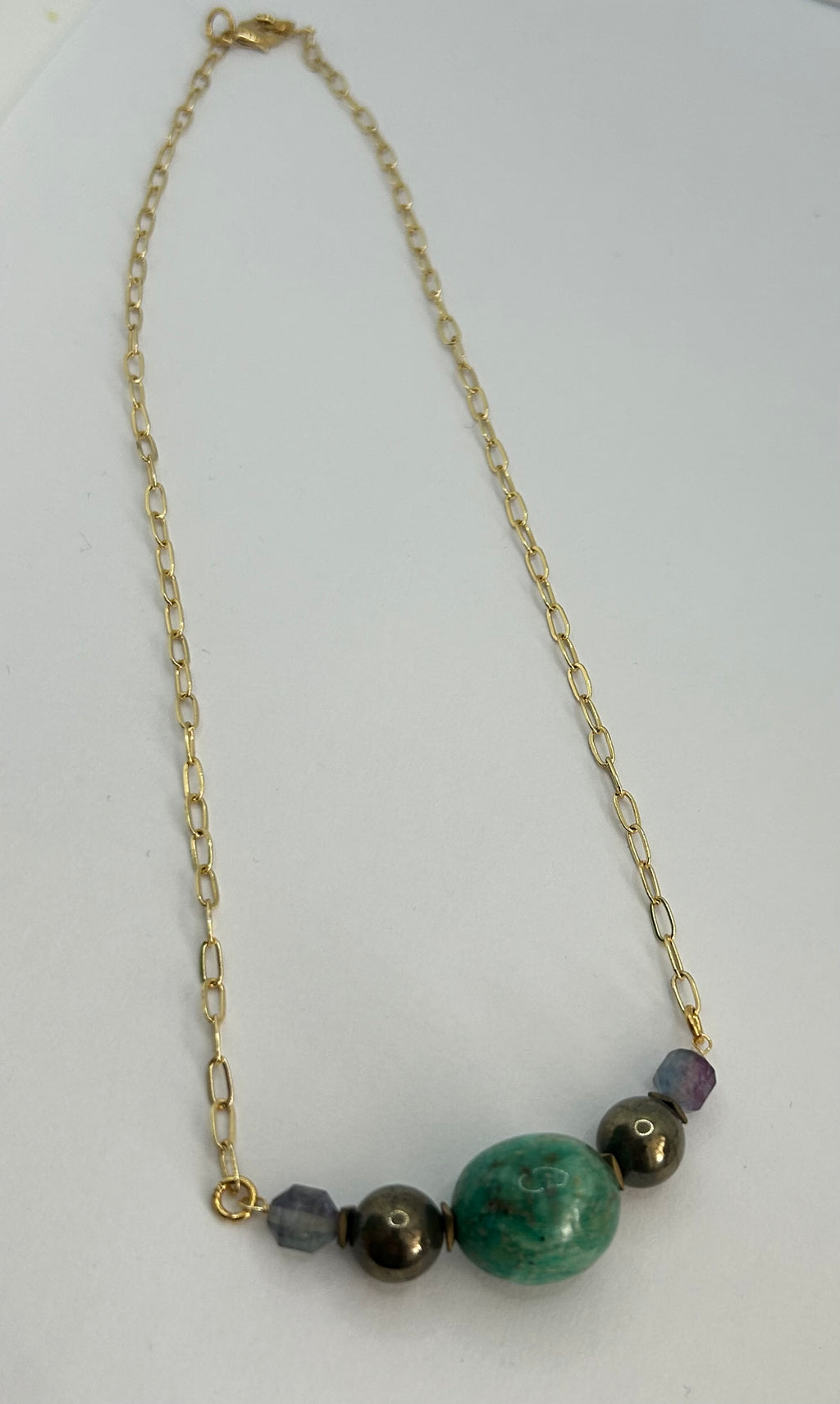 Amazonite & Mixed Bead Chain Necklace