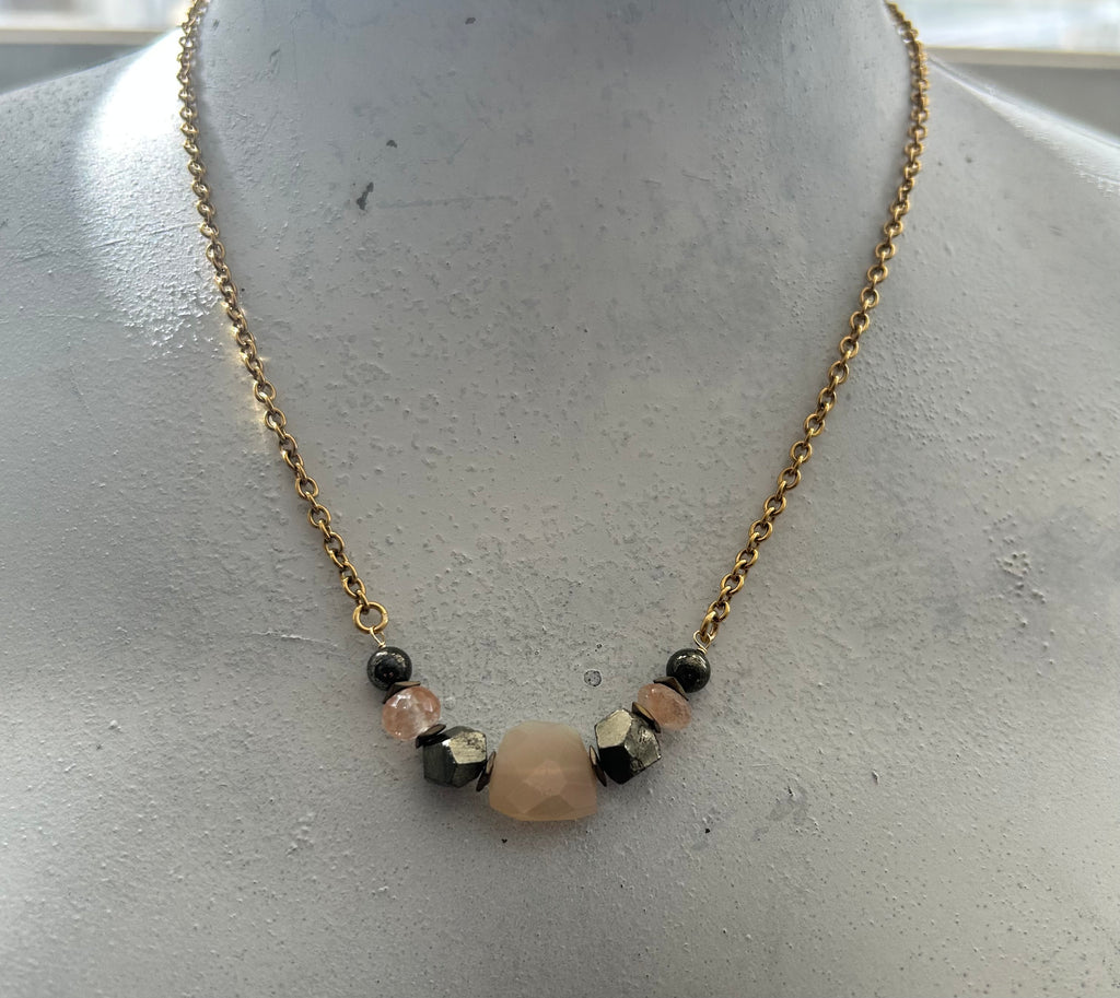 Moonstone & Mixed Bead Chain Necklace