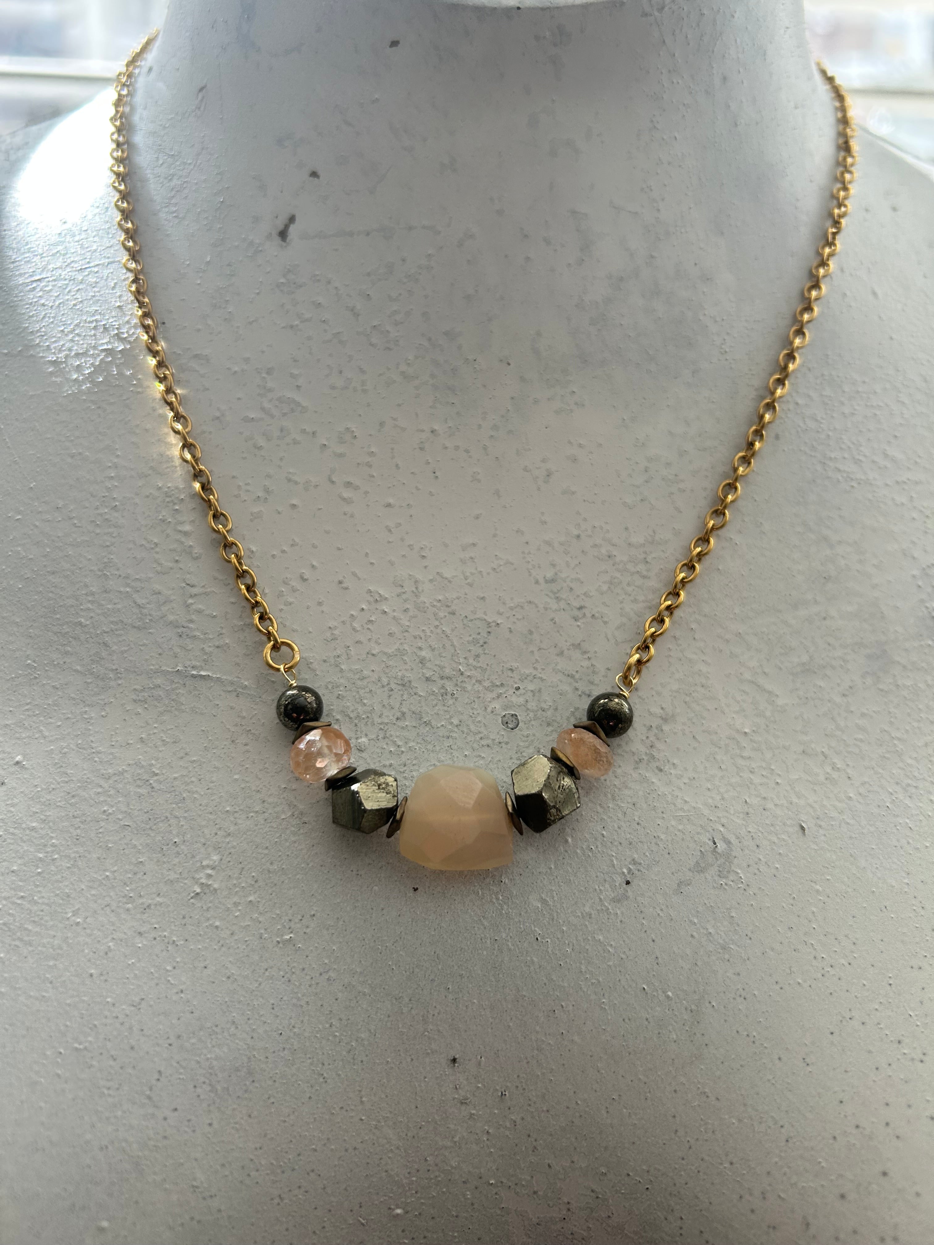 Moonstone & Mixed Bead Chain Necklace