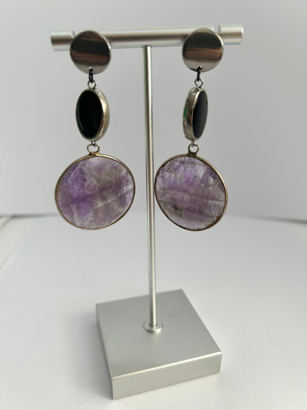 Amethyst Slice on Silver Plated Earrings