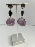 Amethyst Slice on Silver Plated Earrings