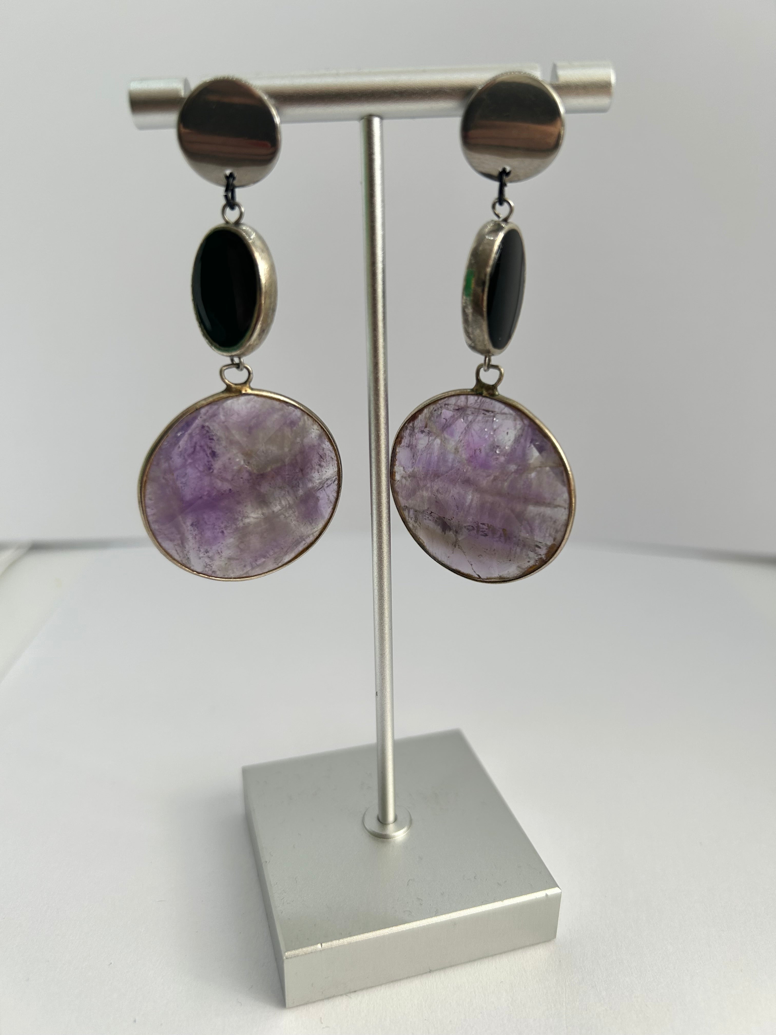 Amethyst Slice on Silver Plated Earrings