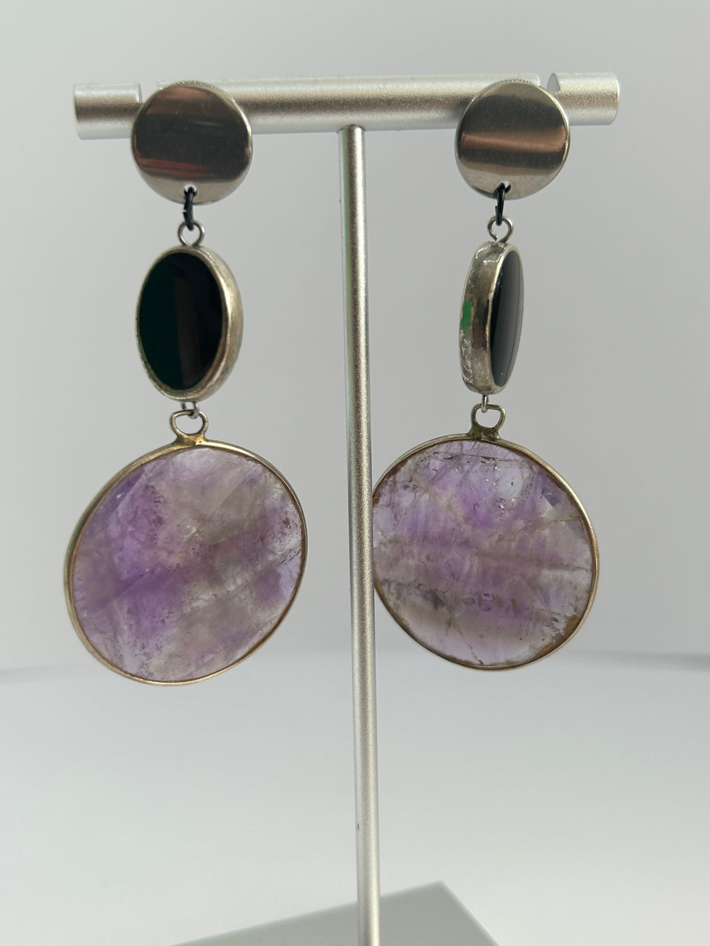 Amethyst Slice on Silver Plated Earrings