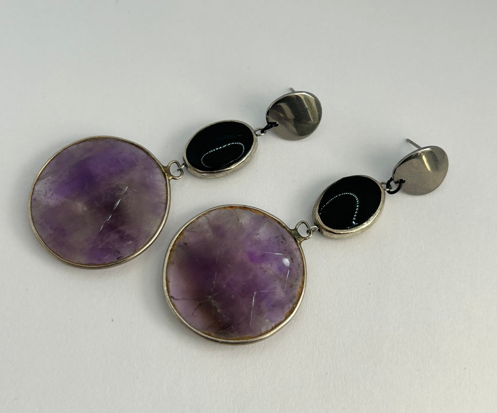 Amethyst Slice on Silver Plated Earrings