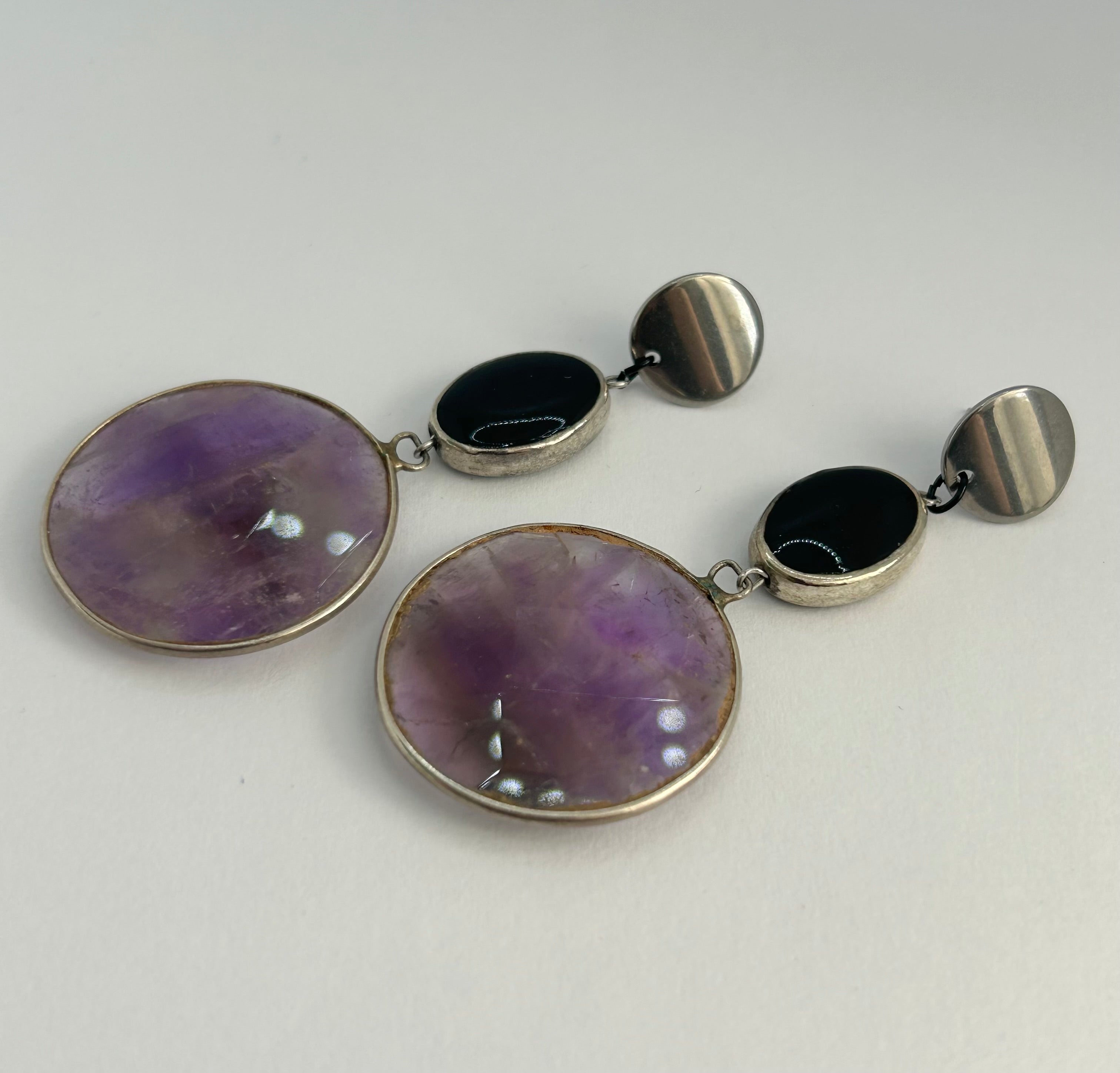 Amethyst Slice on Silver Plated Earrings