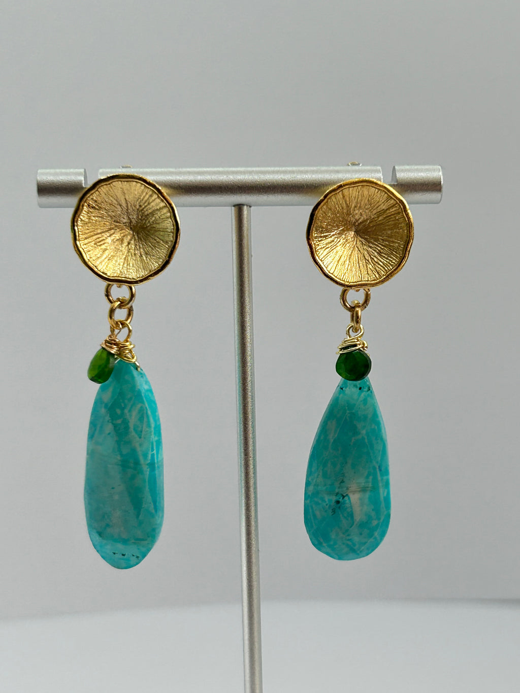 Blue Sardonyx & Diopside Gold Plate Earrings
