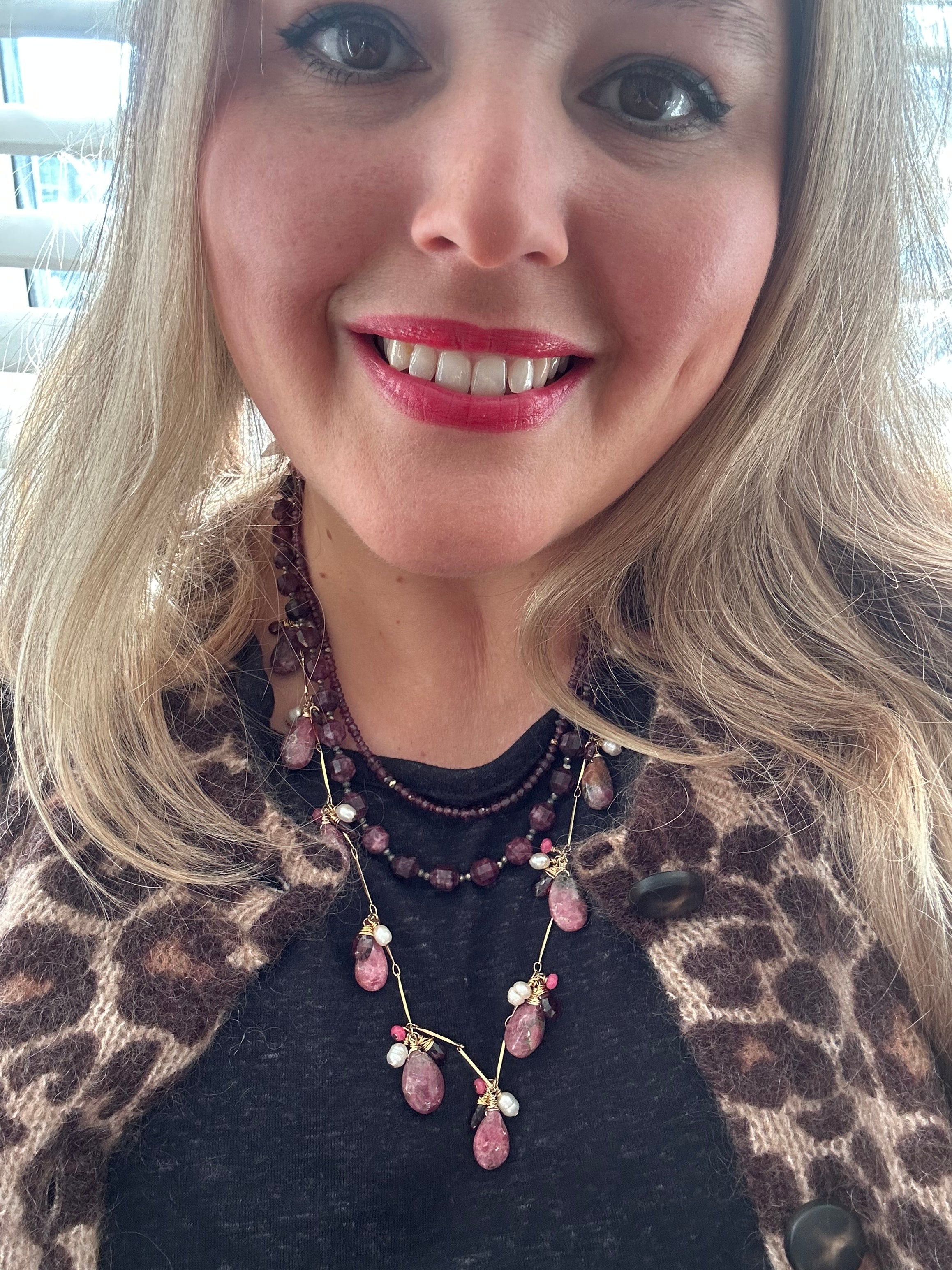 Rhodonite, Pink Kyanite, Pearl & Garnet on 24ct Gold Plate