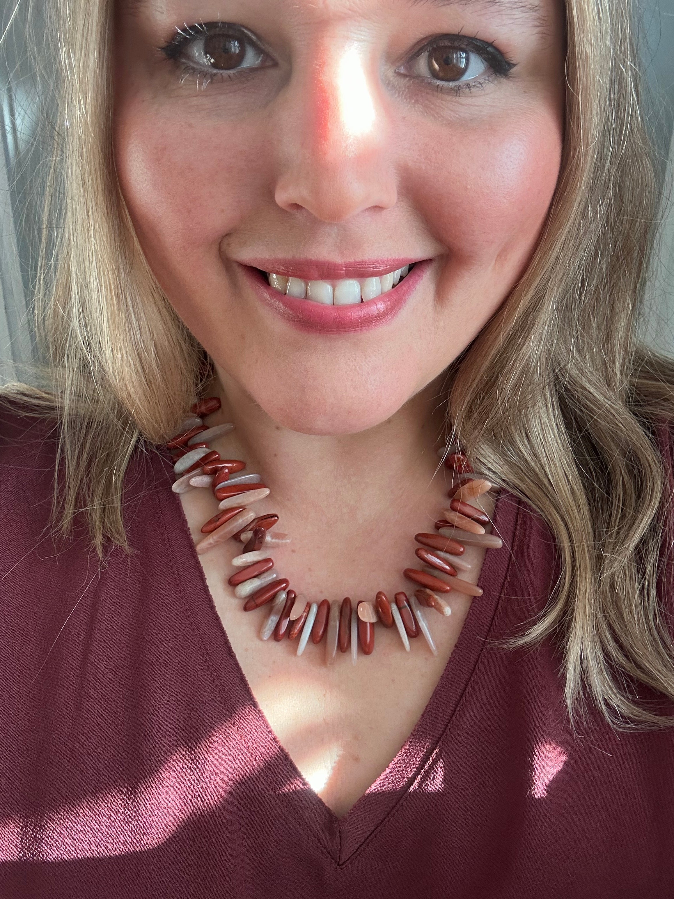 Two Tone Sunstone & Jasper Spike Necklace