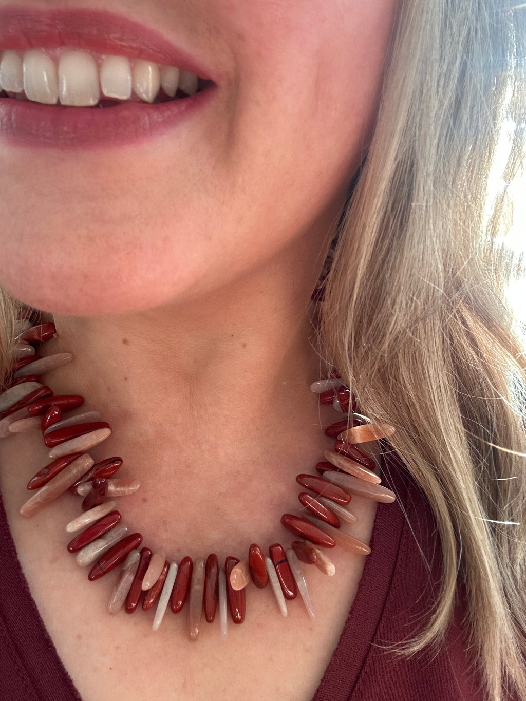 Two Tone Sunstone & Jasper Spike Necklace