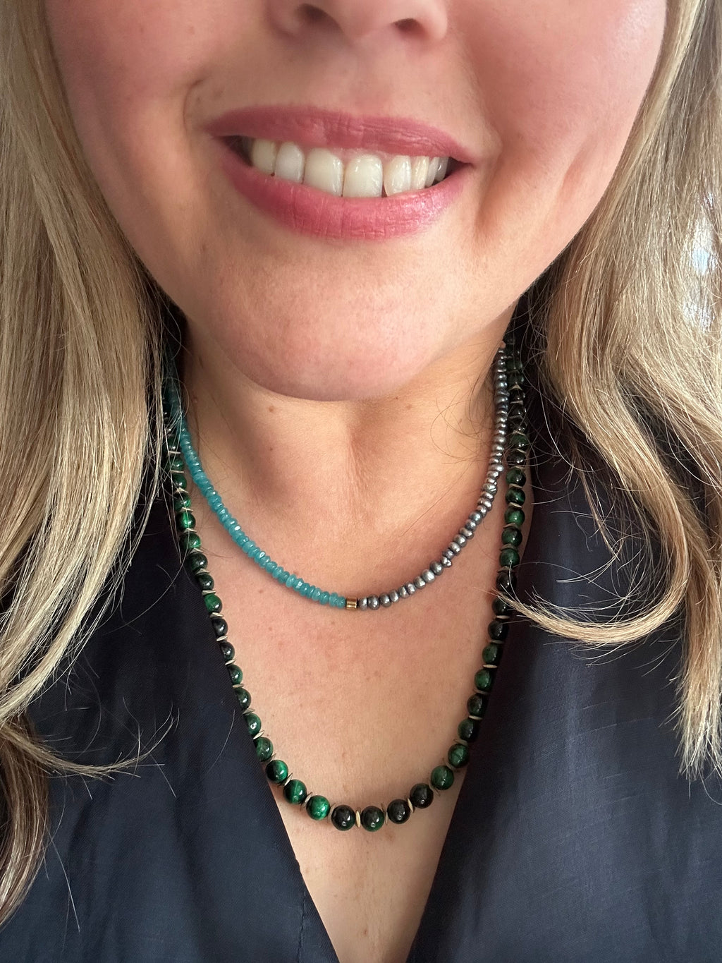 Blue Kyanite & Peacock Pearl Necklace