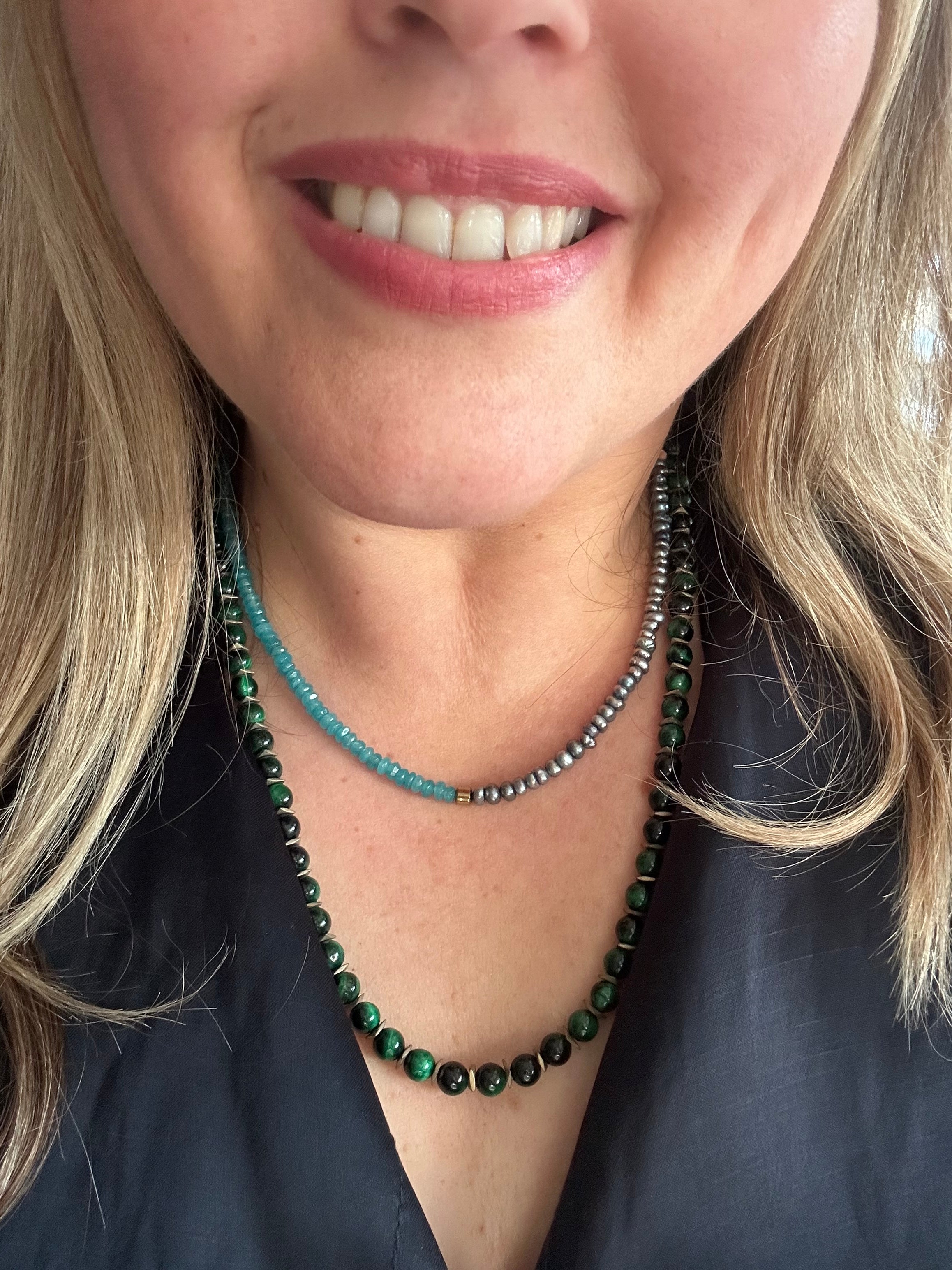 Blue Kyanite & Peacock Pearl Necklace