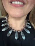 Banded Agate, Rock Crystal & Amethyst Fan Necklace
