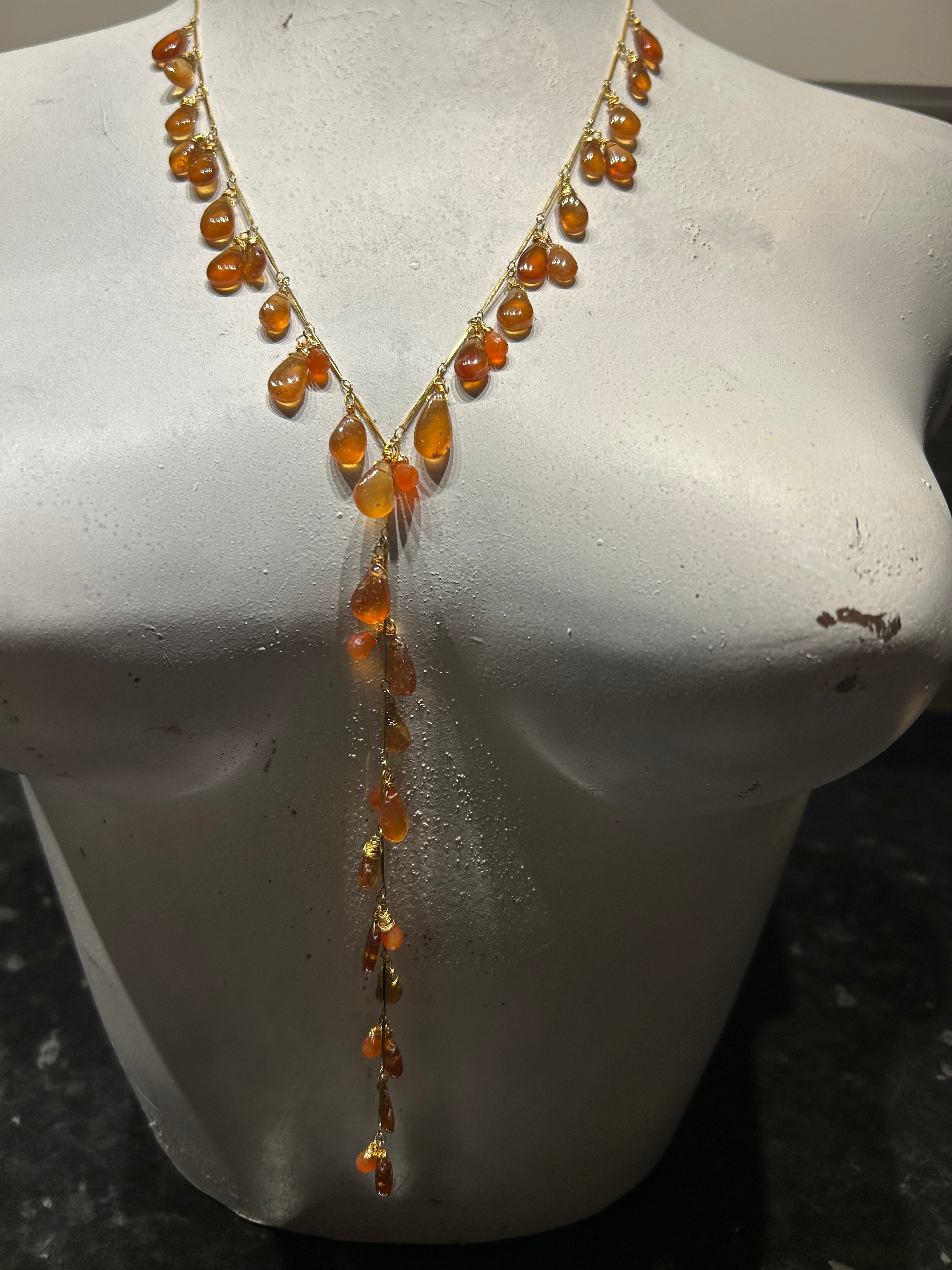 Hessonite Garnet & Carnelian Lariat Necklace