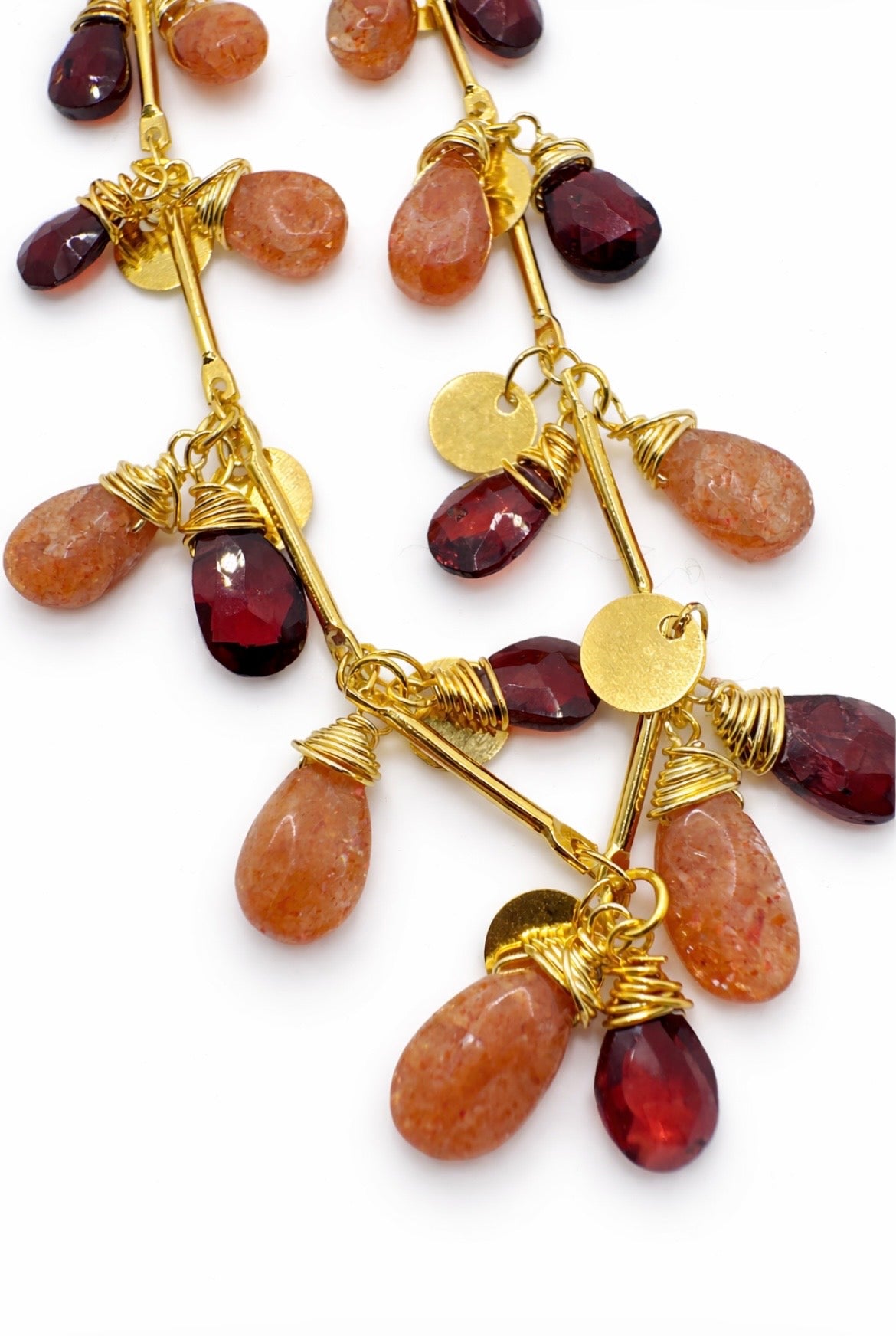 Sunstone & Garnet on 24ct Gold Coin Plate Chain