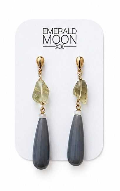 Lemon Quartz & Grey Agate Drop Earrings.