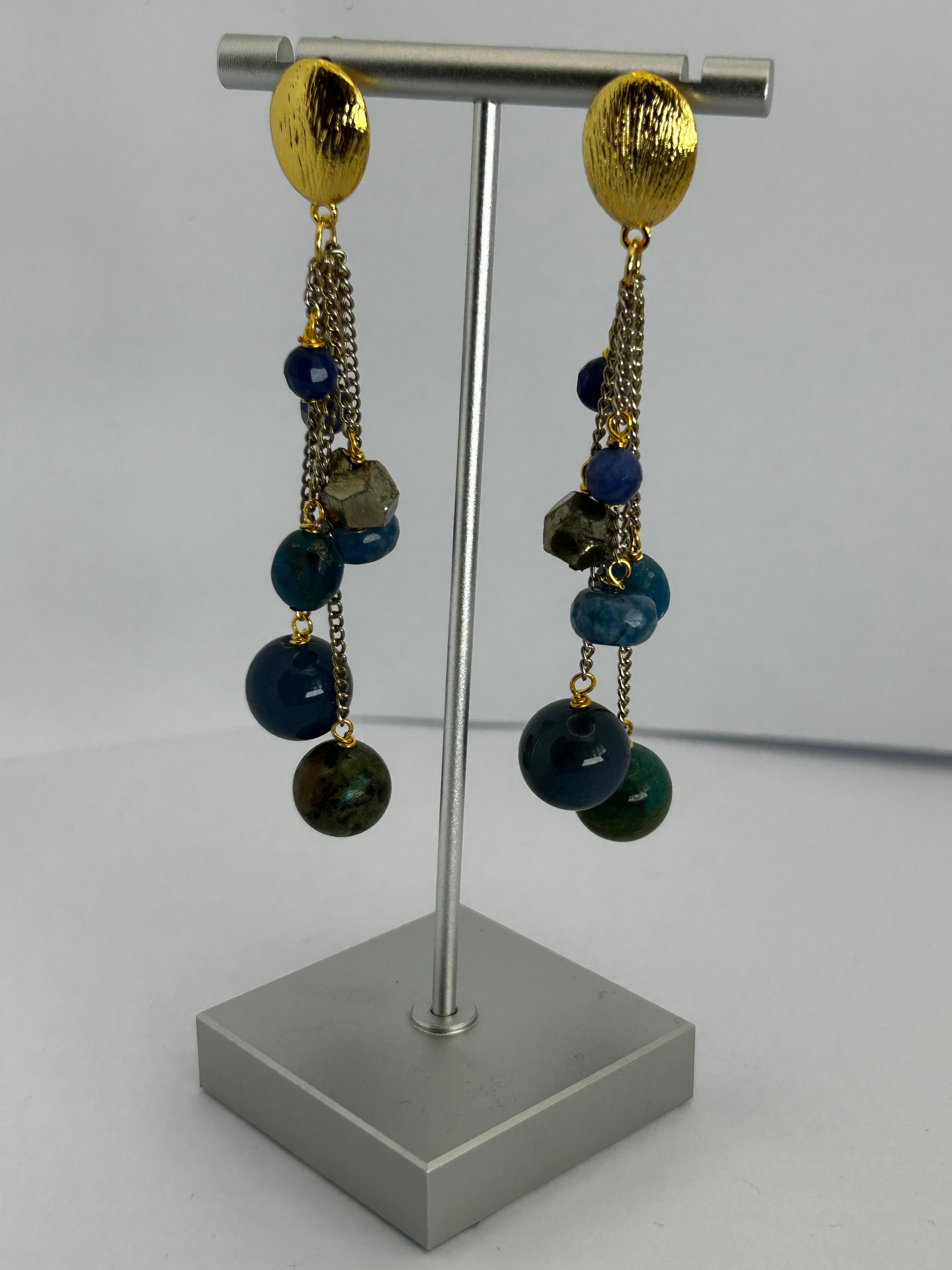 Blue Multi Strand Gem Earrings