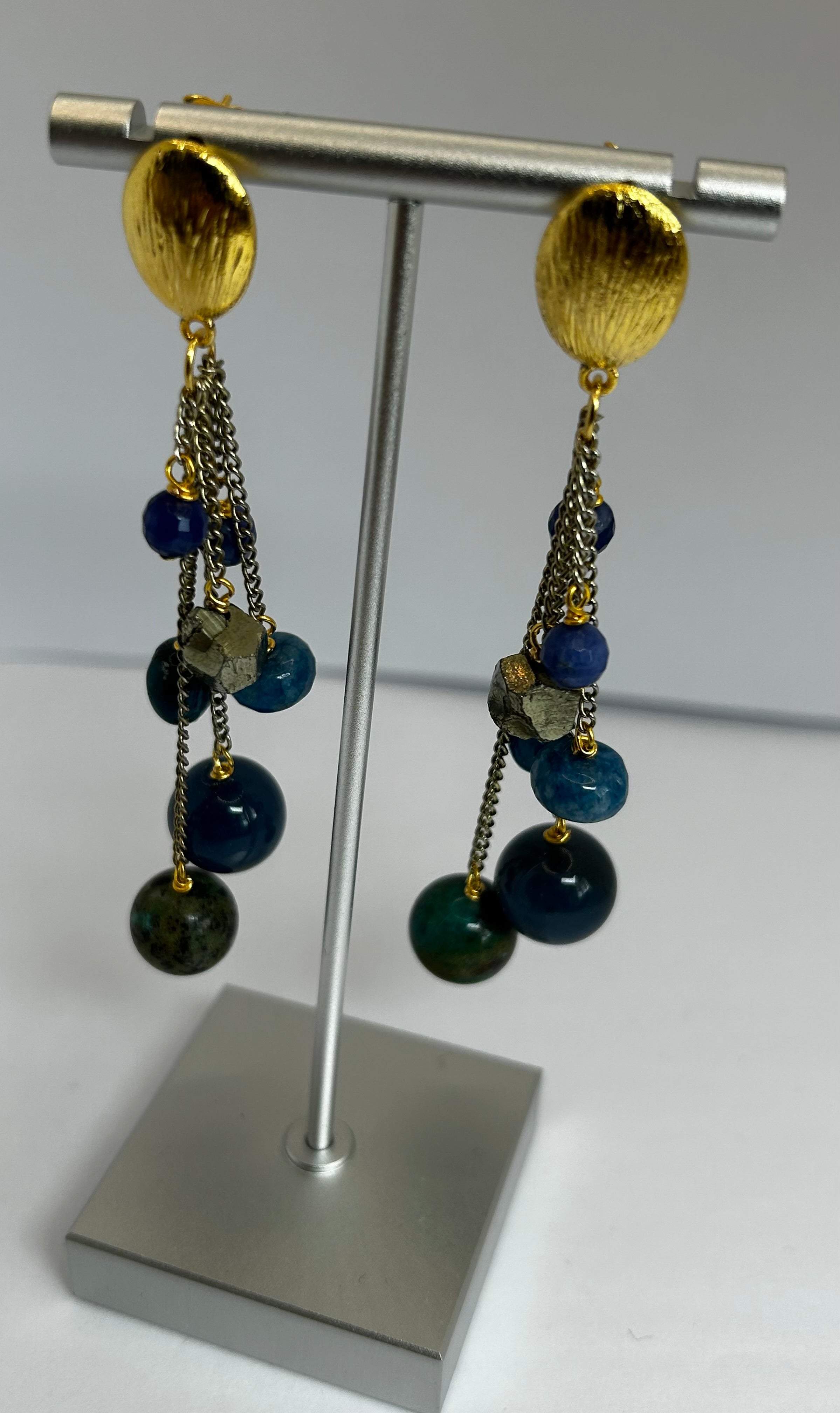 Blue Multi Strand Gem Earrings