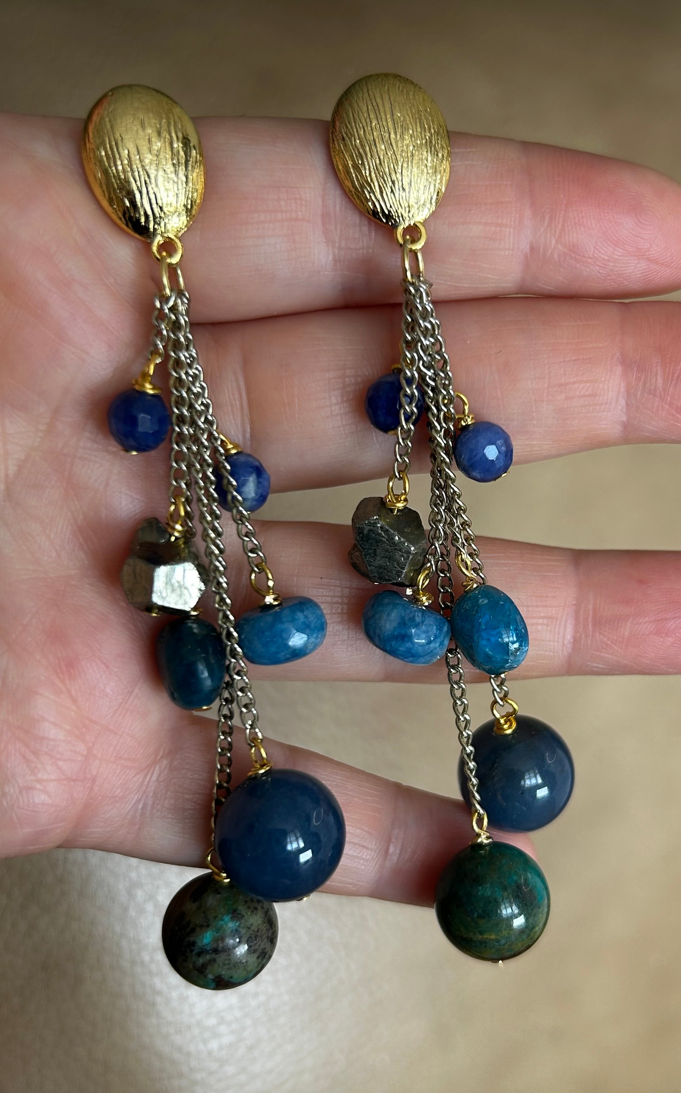 Blue Multi Strand Gem Earrings