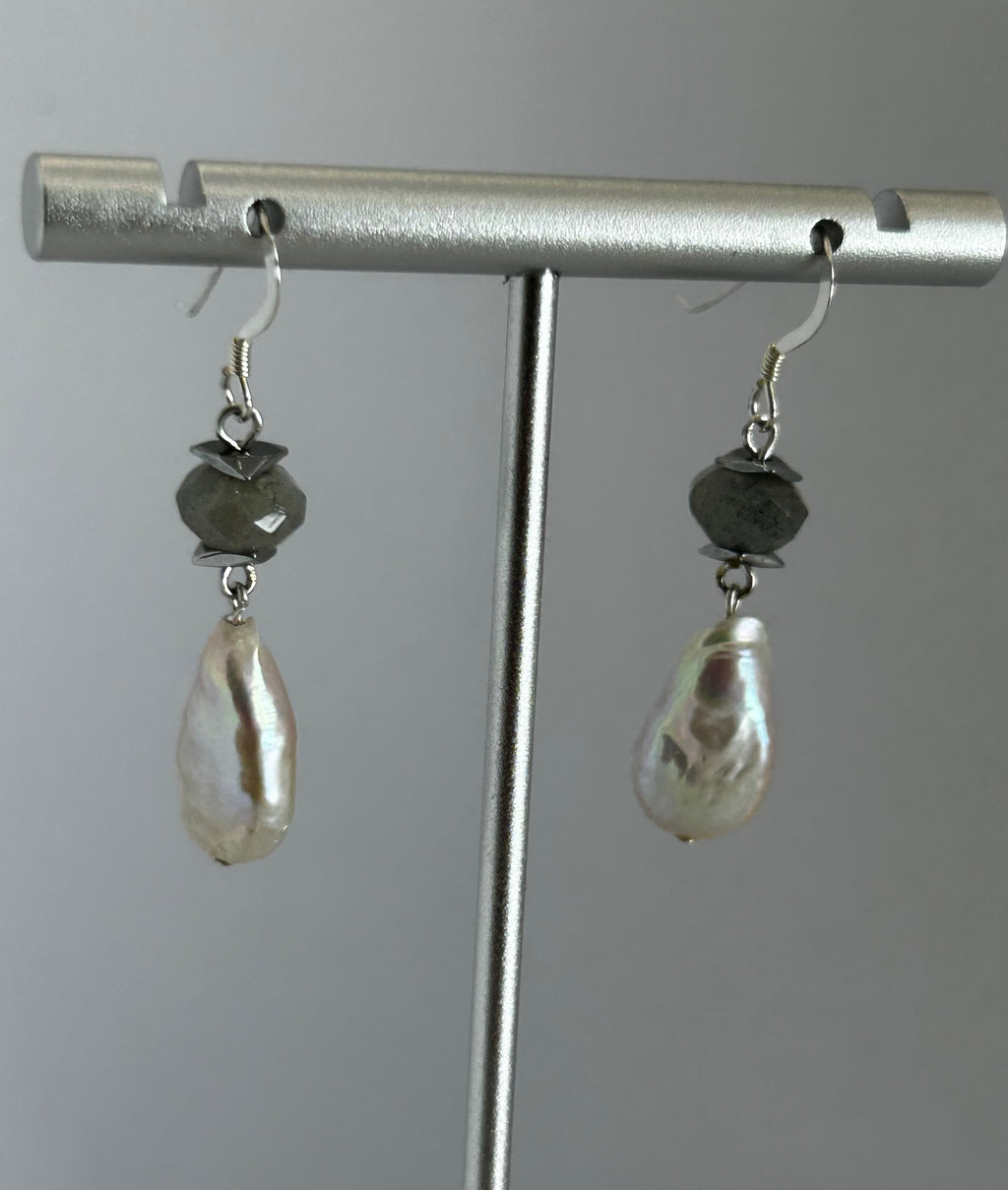 Pearl & Labradorite Sterling Silver Earrings