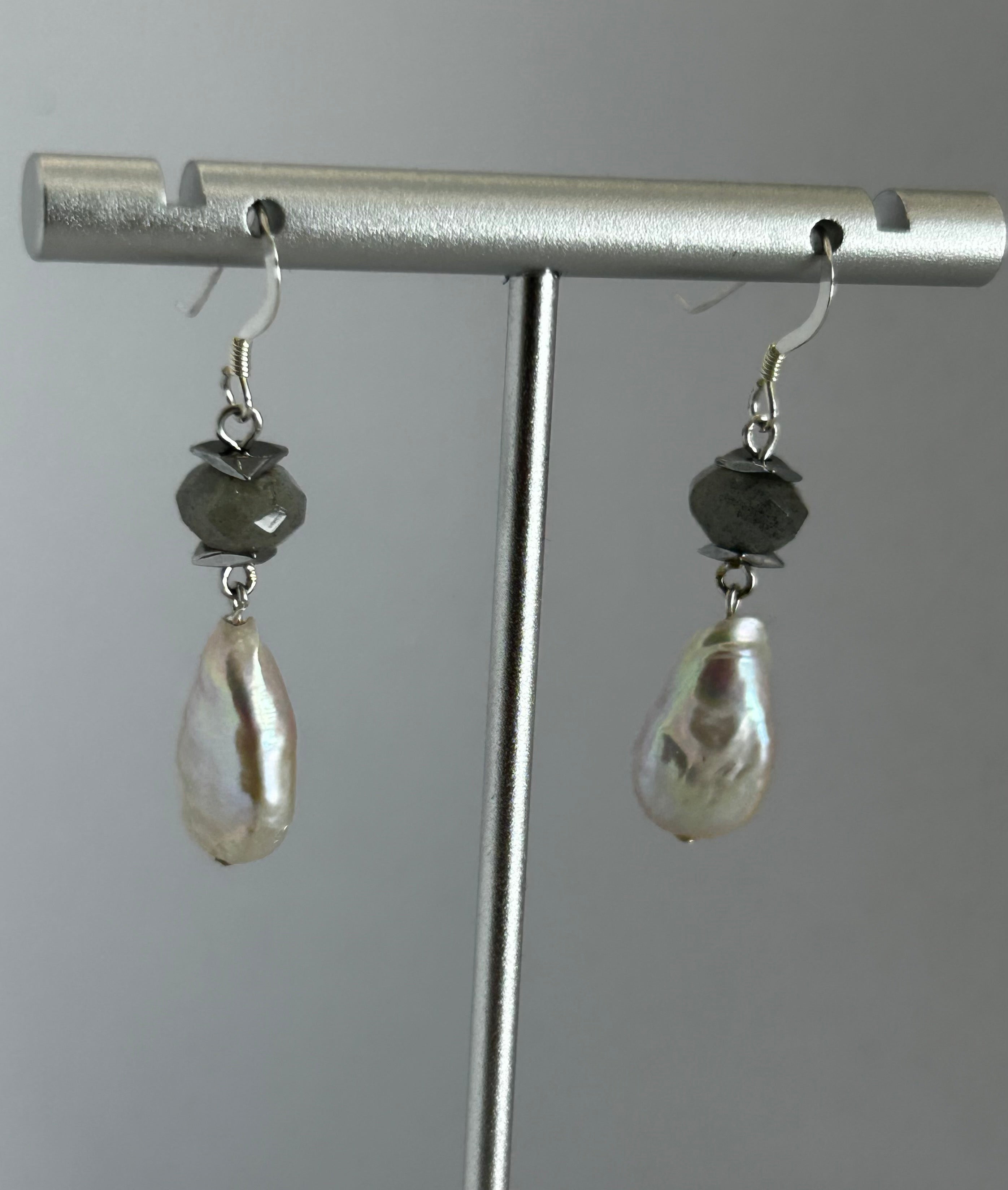 Pearl & Labradorite Sterling Silver Earrings