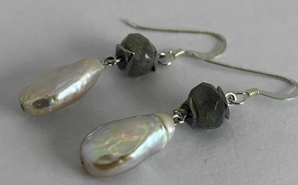 Pearl & Labradorite Sterling Silver Earrings