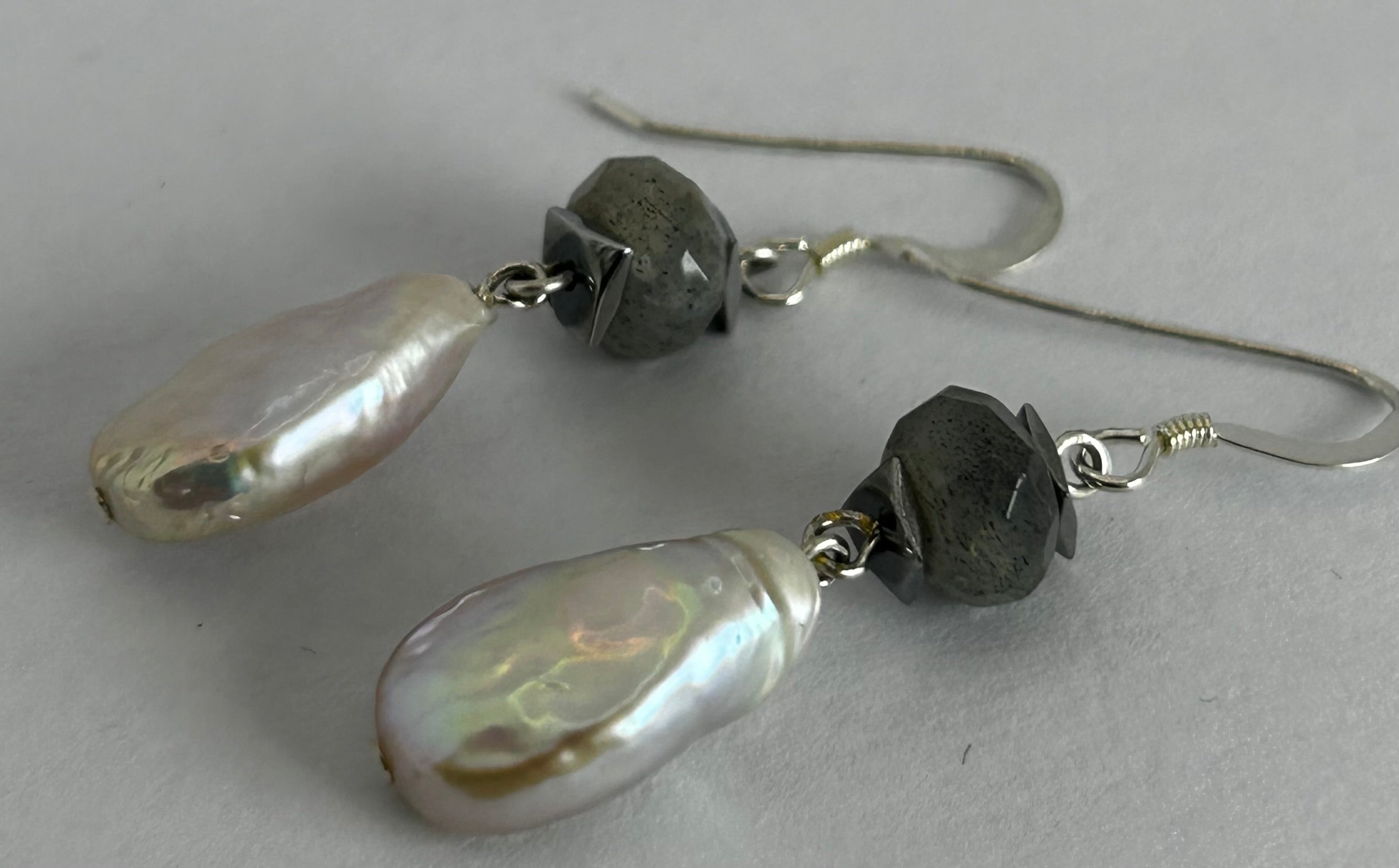 Pearl & Labradorite Sterling Silver Earrings