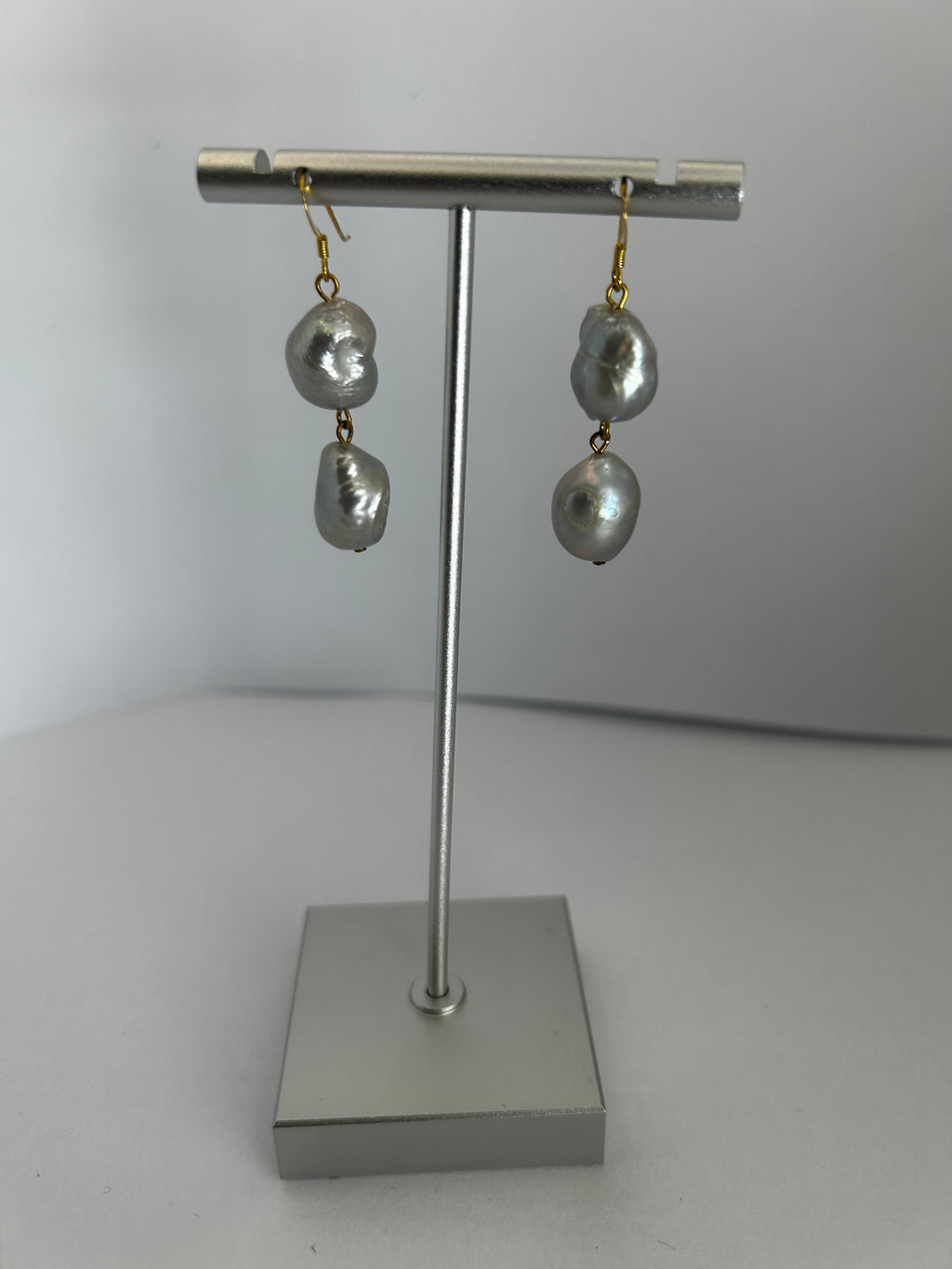 Grey Pearl 2-Drop Earrings